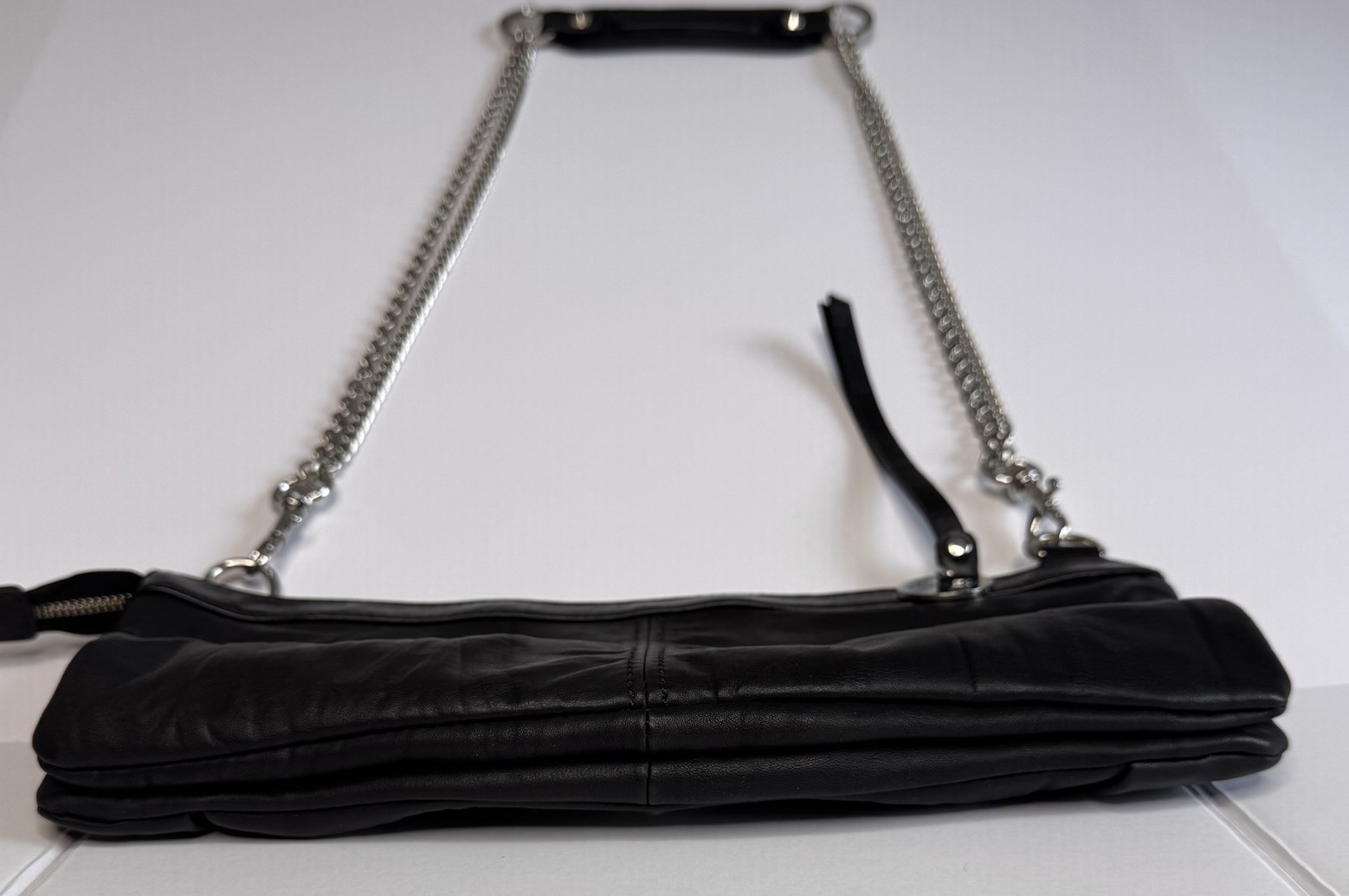 Marciano Black Genuine Leather Clutch Bag/Purse Double Chain Goth Biker Vixen
