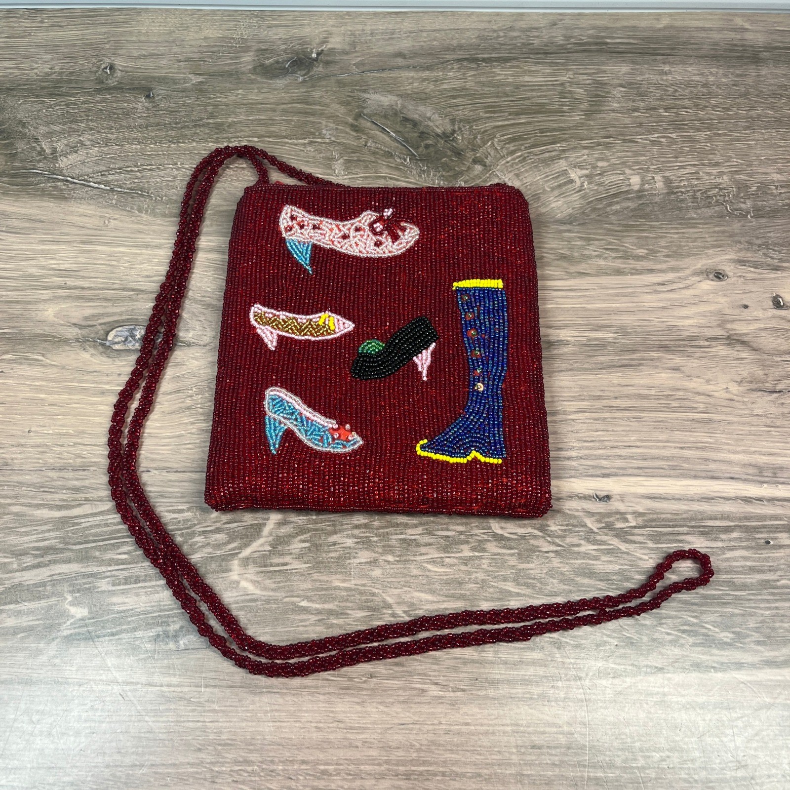 Beaded Crossbody Bag Shoe Motif Small Red Whimsical Novelty Purse