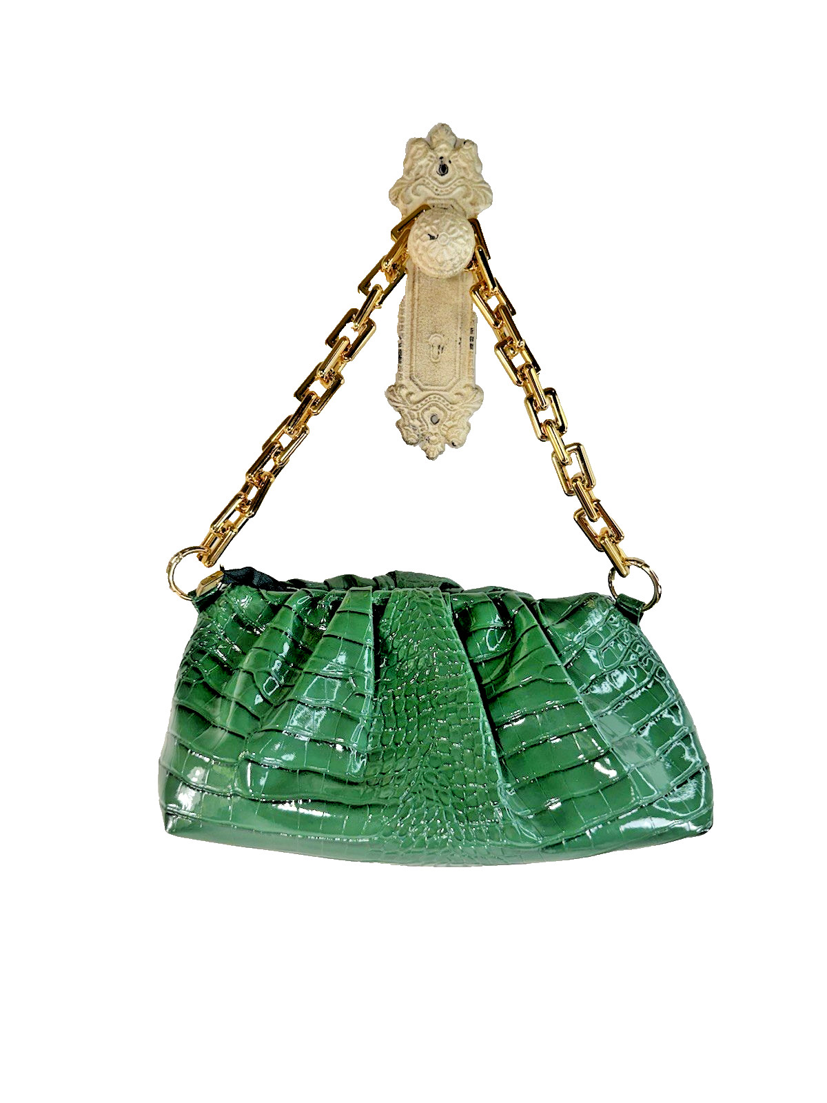 AZORTE Green Slouchy Bag Golden Chain