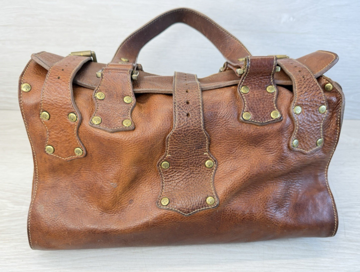 Y2K Original Mulberry Roxanne Satchel Front Belted Pockets Oak Darwin Leather