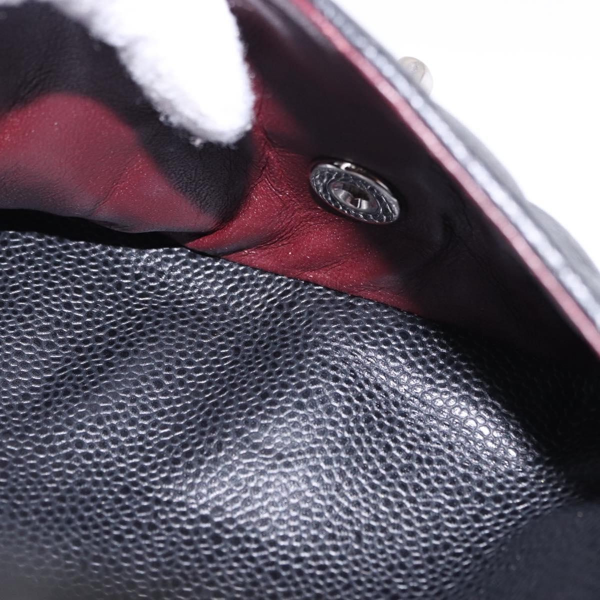 CHANEL Chain Matelasse 25 Bag Grained Calf Skin Black Silver CC Auth yk20613SM