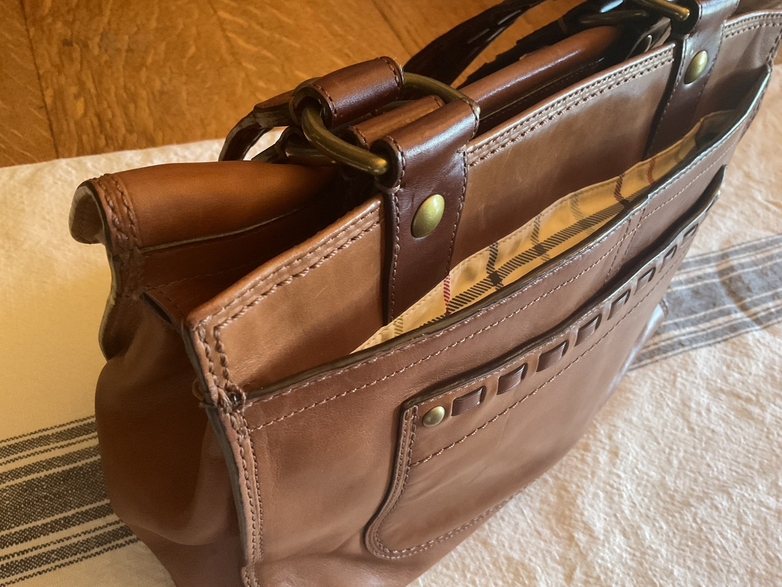 Rare Coach Legacy Bleecker Tattersall Shopper F0793-11420 Glove Tanned Leather