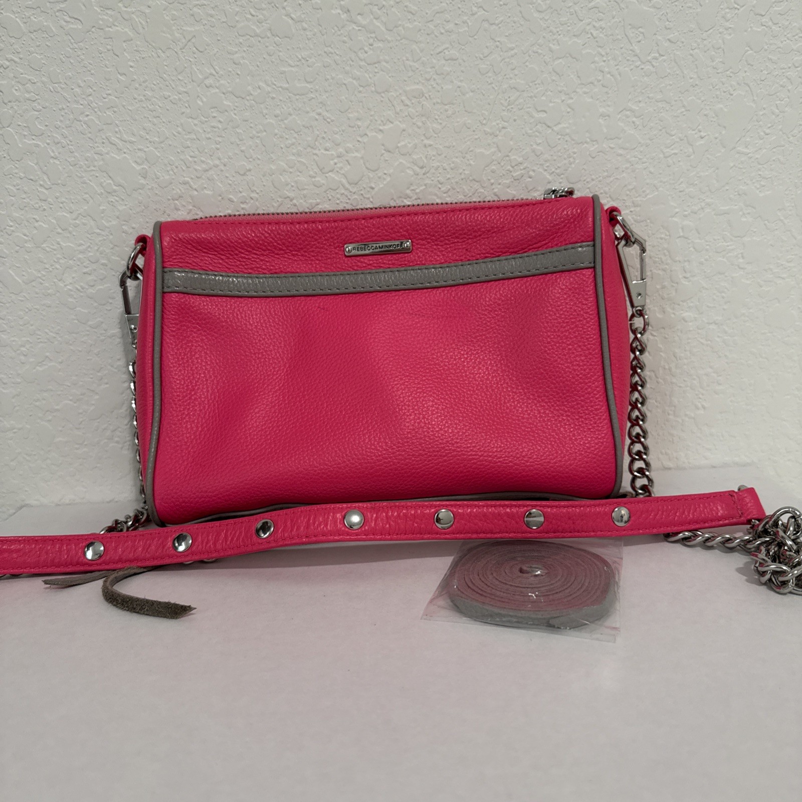 Rebecca Minkoff Mini M.A.C Hot Pink Leather Crossbody Bag Purse Chain Strap