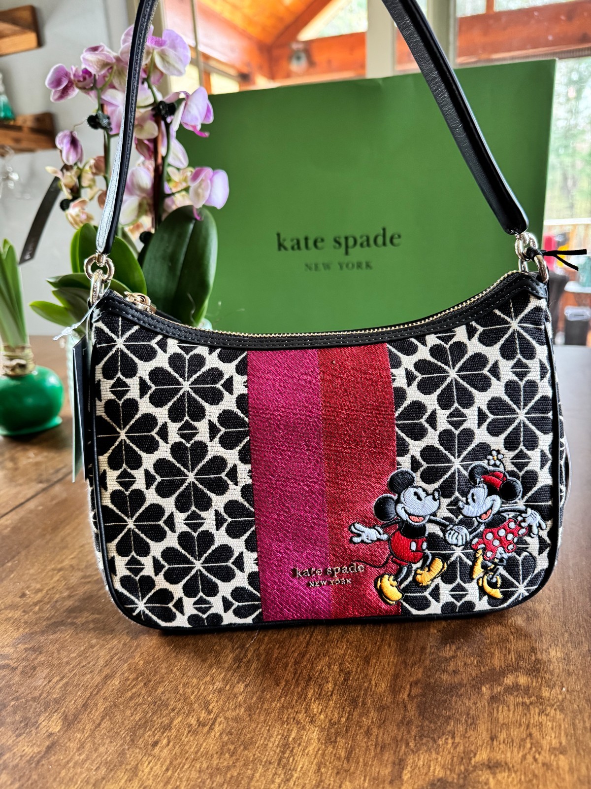 NEW Kate Spade x Disney 100 Mickey Minnie Sam Flower Jacquard Shoulder Crossbody
