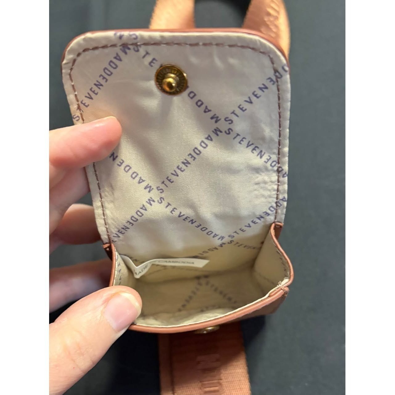 Steve Madden Logo Crossbody Bag Strap Removable Utility Pouch Cognac Tan