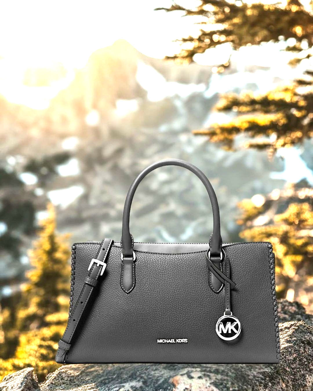 Michael Kors Arden Women Medium PU Blend Crossbody Satchel Purse Bag Black
