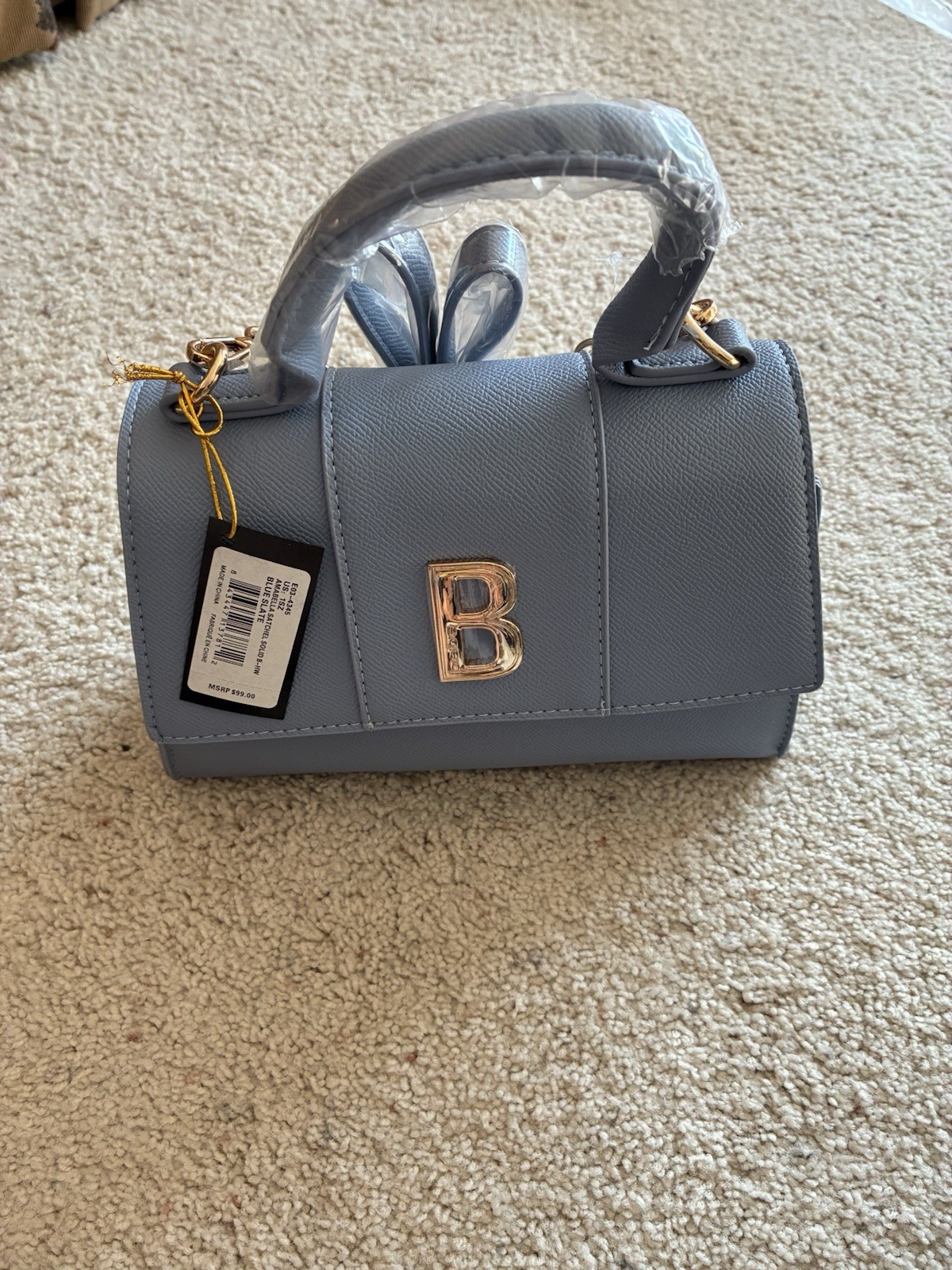 Bebe Women’sAmabella Satchel Solid B-HW Absolutely Beautiful Blue Slate NWT 6×9”