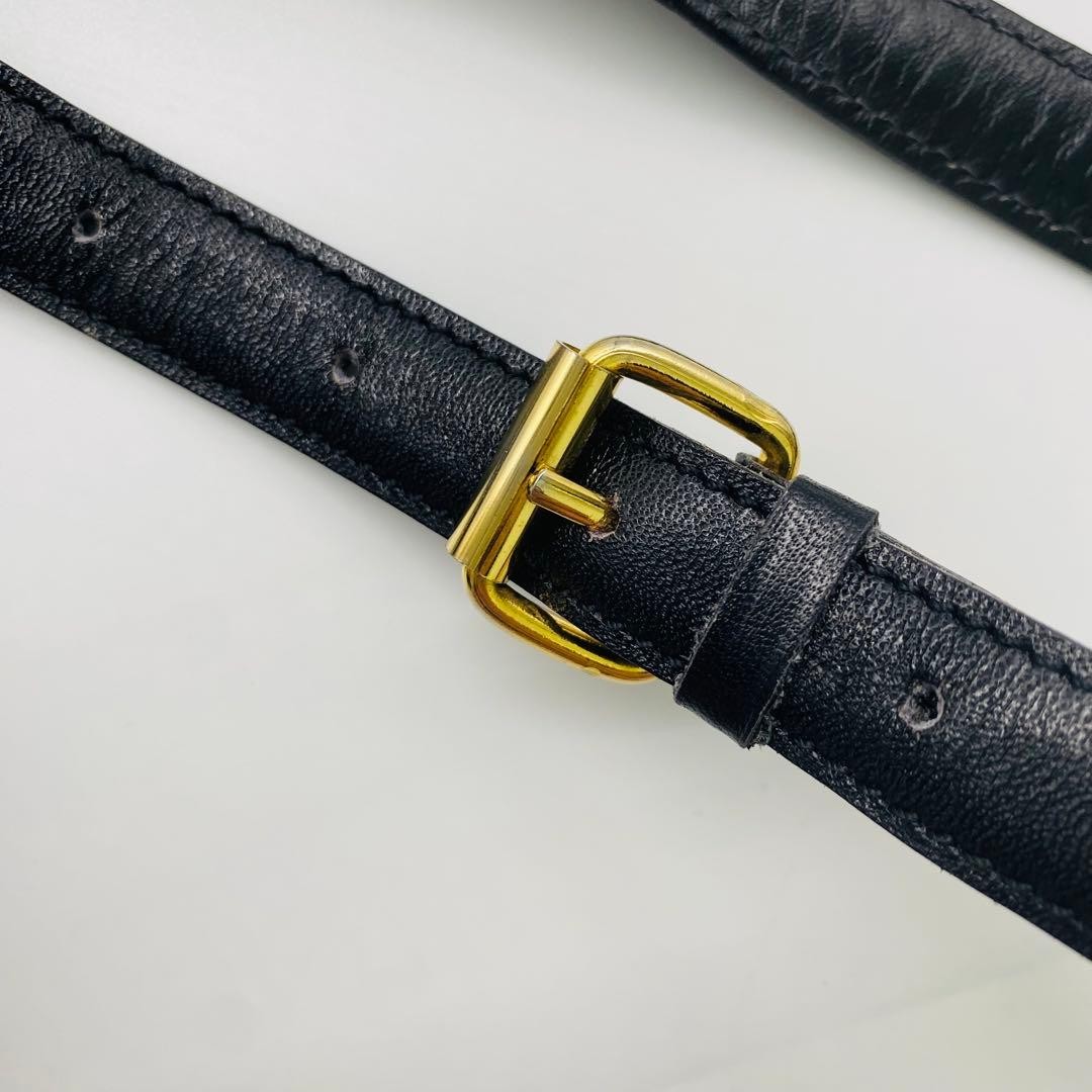 CELINE Triomphe Calfskin 2way Shoulder Crossbody Clutch Bag Black Gold Auth