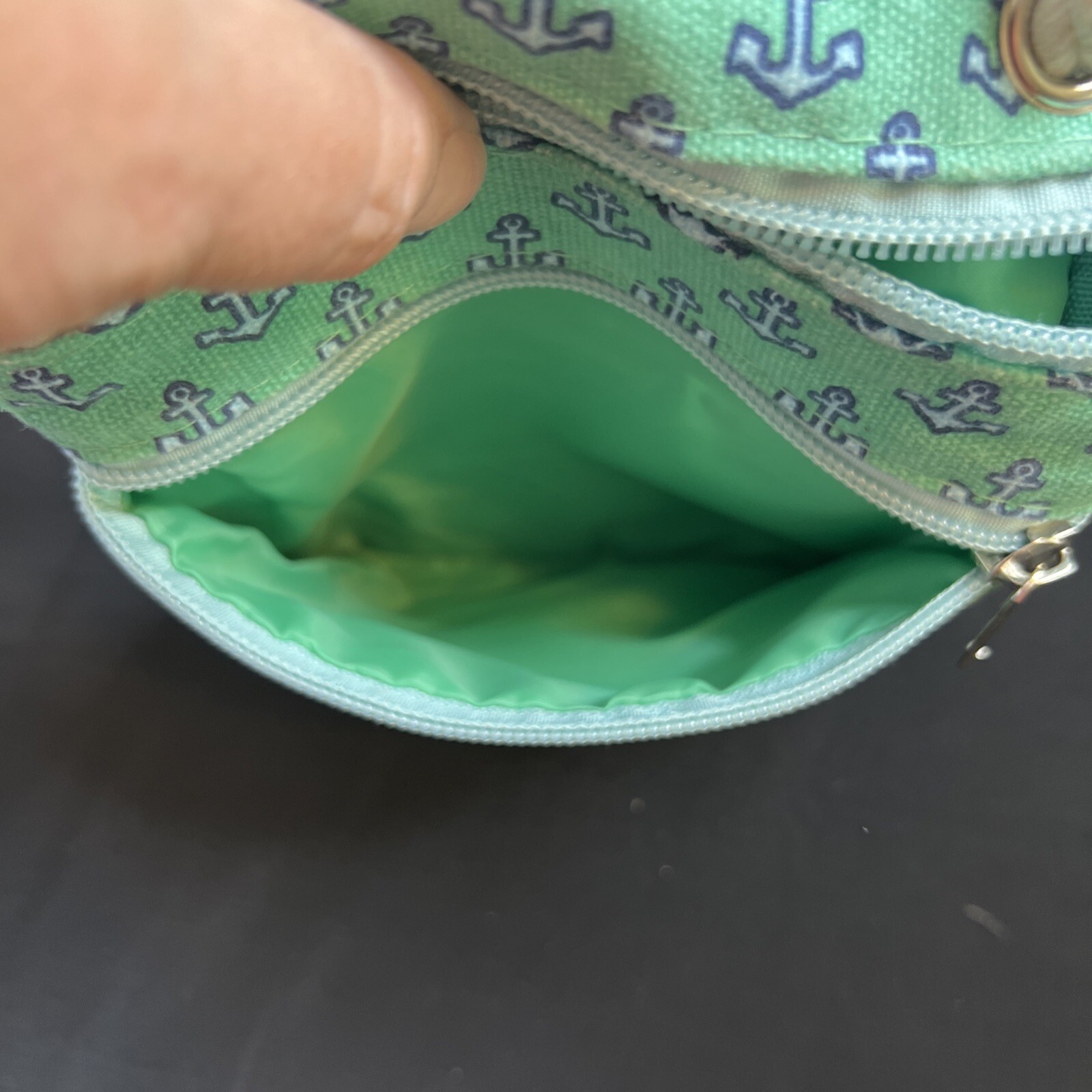 Girls Anchor Aqua & Blue Crossbody Bag Purse 2 zip pockets (7.5 x 6) 23in strap