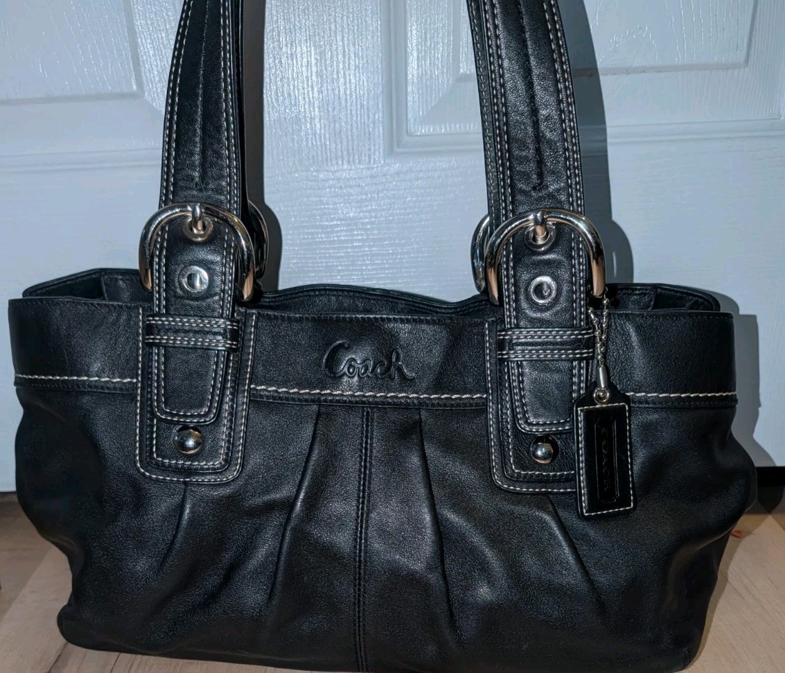 VTG Coach Hampton Soho Purse Pleated Leather Shoulder Tote Bag Black F13732 Y2K