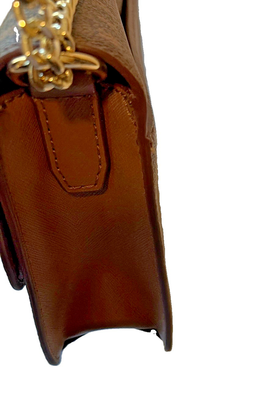DKNY Small Flat Crossbody Shoulder Bag Saffiano Leather Brown Logo EUC