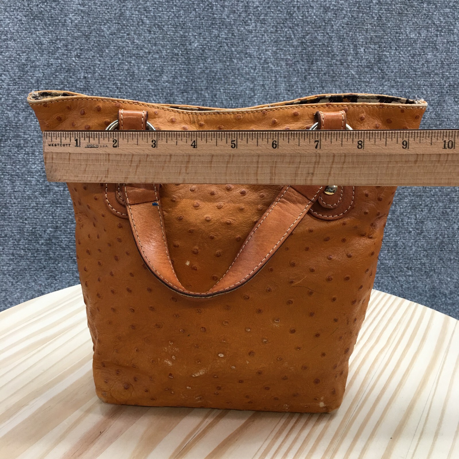 Maurizio Taiuti Italy Brown Ostrich Style Genuine Leather Mini Tote Shoulder Bag