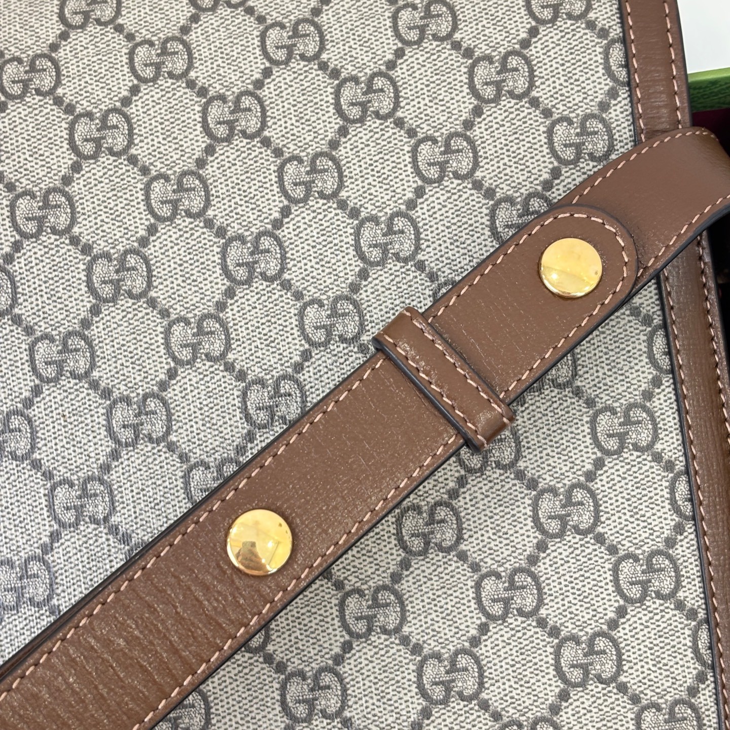 Gucci 1955 Horsebit Normal Size Beige Brown GG Canvas Calfskin Shoulder/Crossbod