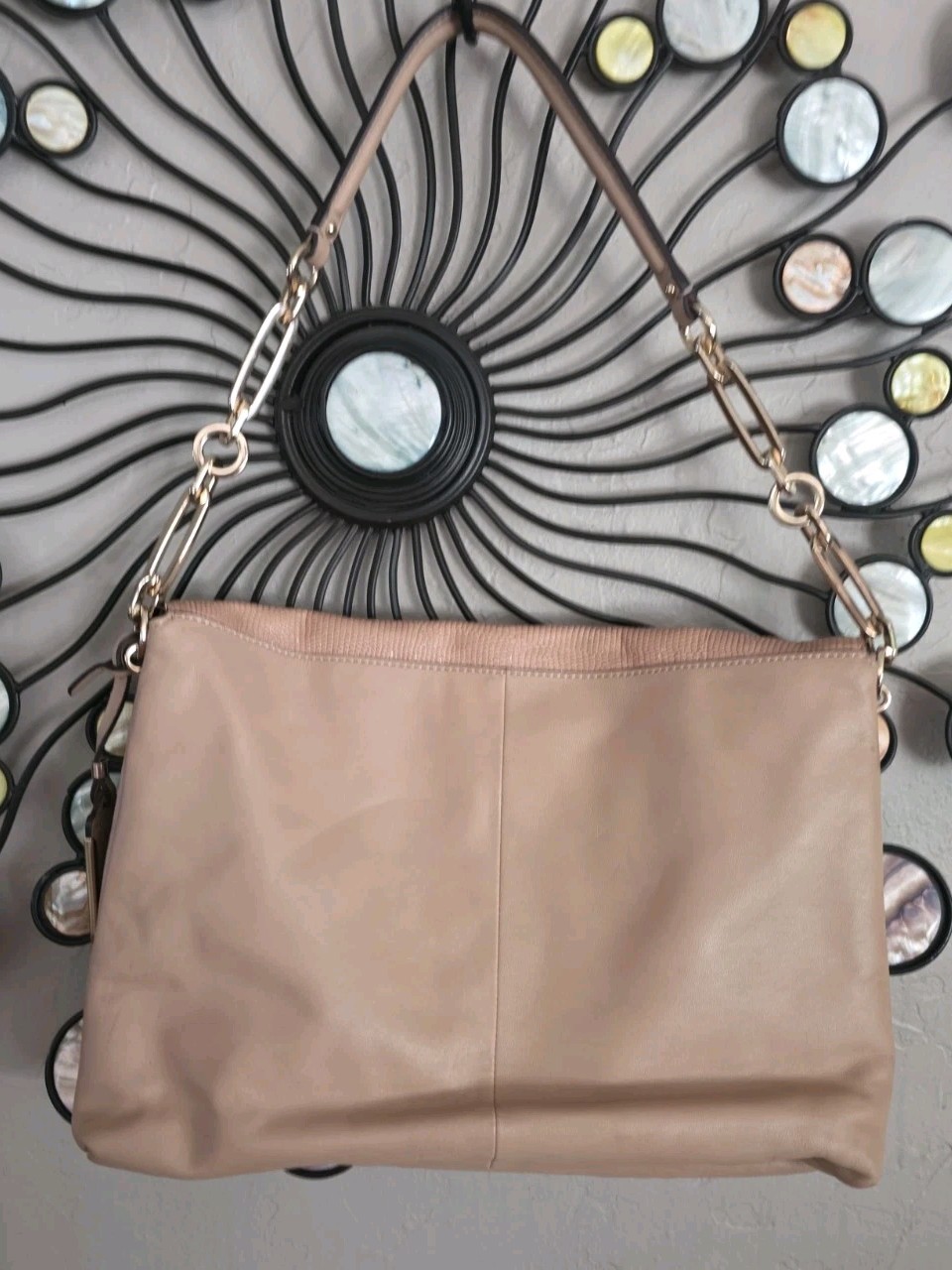 COACH Madison Glitter Lizard Beige Leather Chain Strap Shoulder Bag Clutch 25240