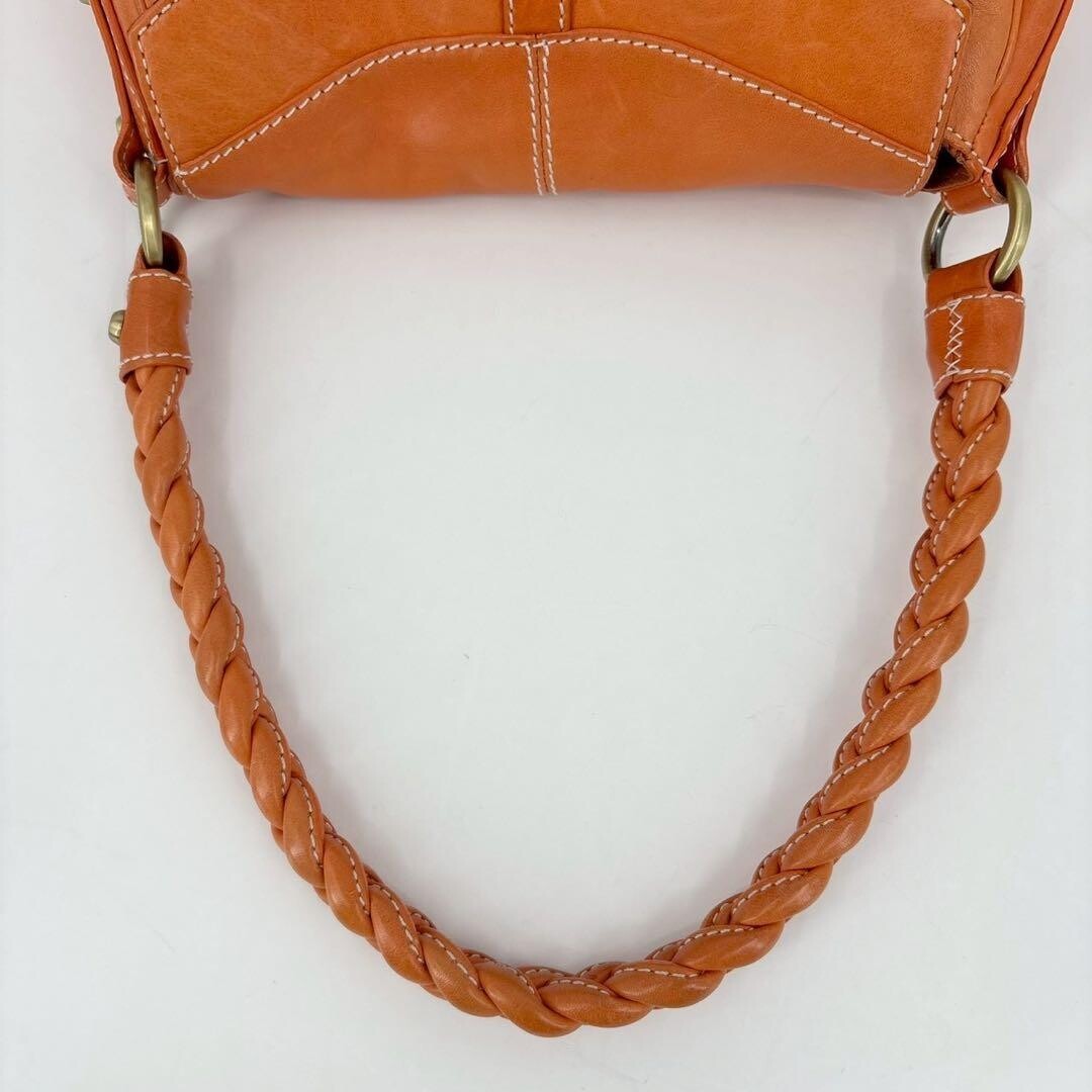 Francesco Biasia Secret Love Orange Leather Y2K Shoulder Bag Braided Strap Auth