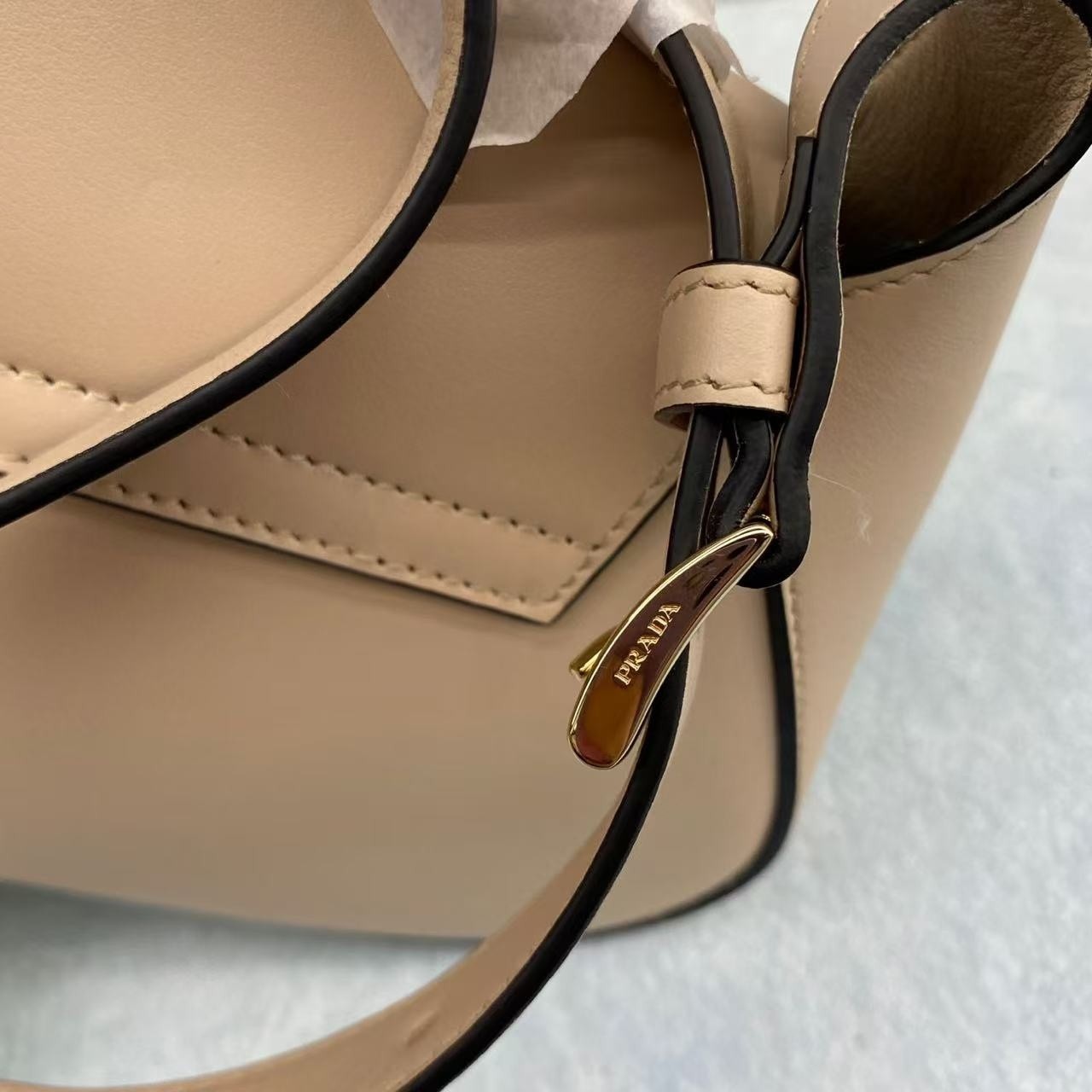 Prada Cleo Sand Beige Small Brushed Leather Flap Shoulder Bag