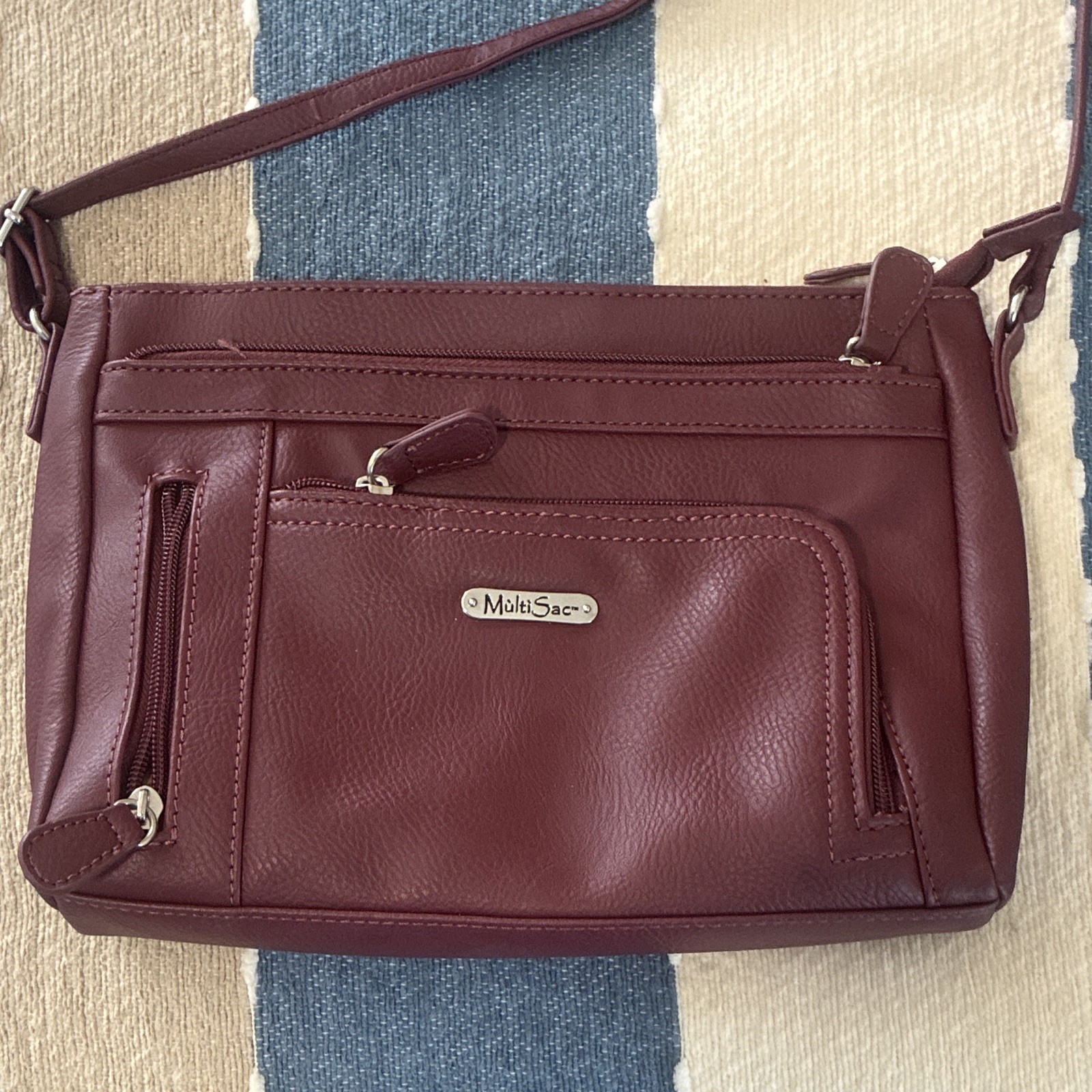 MultiSac Burgundy Crossbody Bag Zip w/ Detachable Strap Inner & Outer Pockets