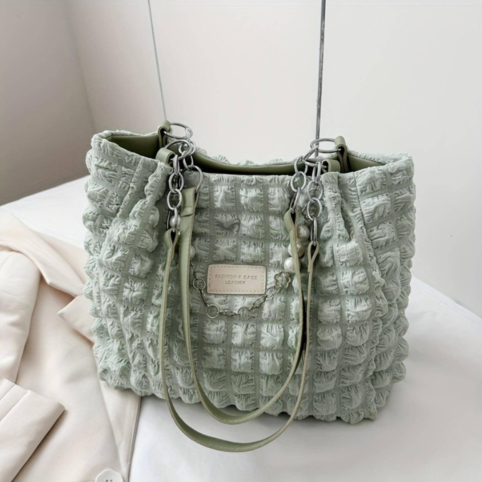 Stylish Bubble Light Green Handbag with Chain Straps