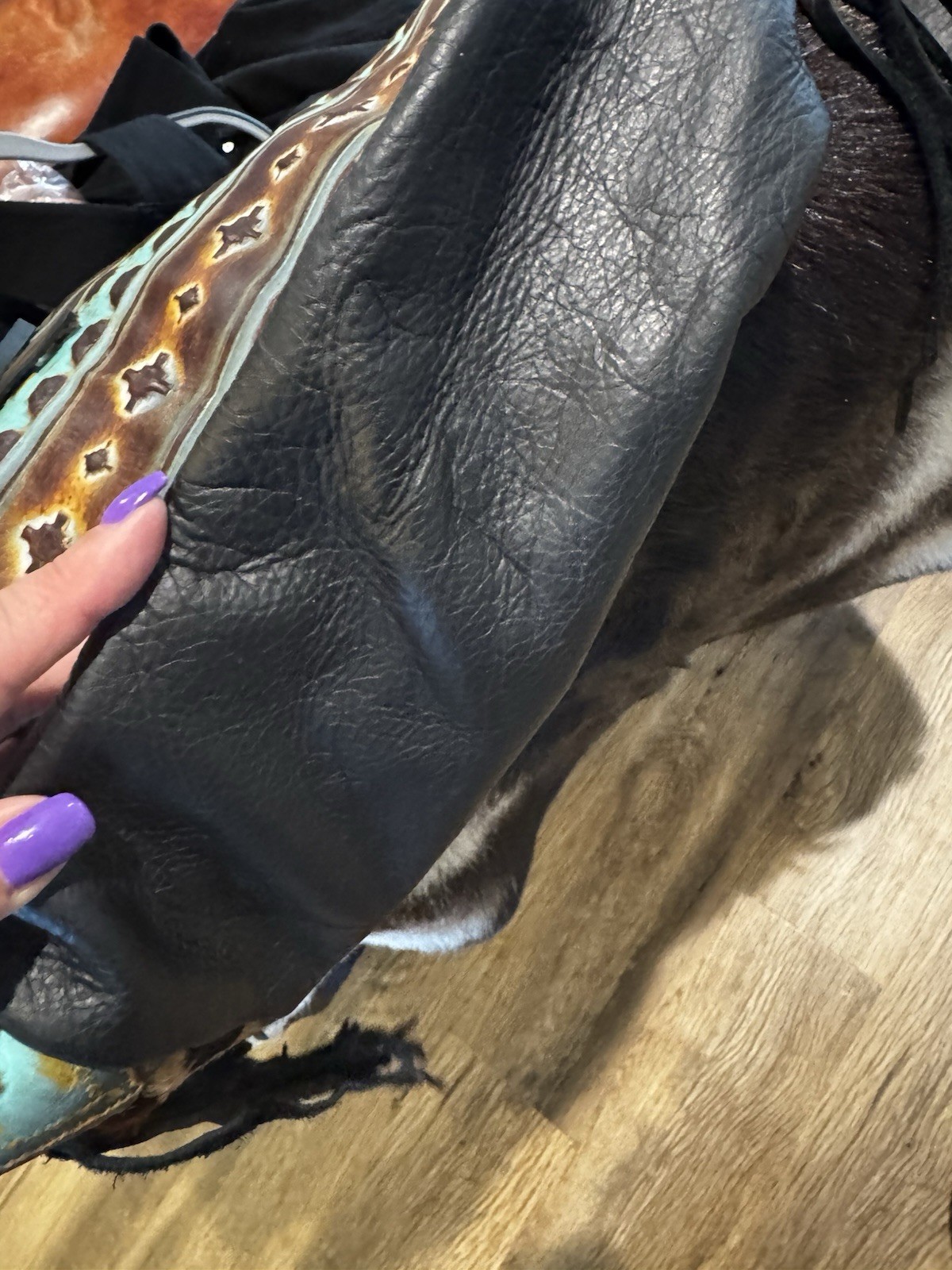 Rhinestone Cowgirl Hand Crafted Large Shoulder Bag Cow Hair Vegan Leather Fringe