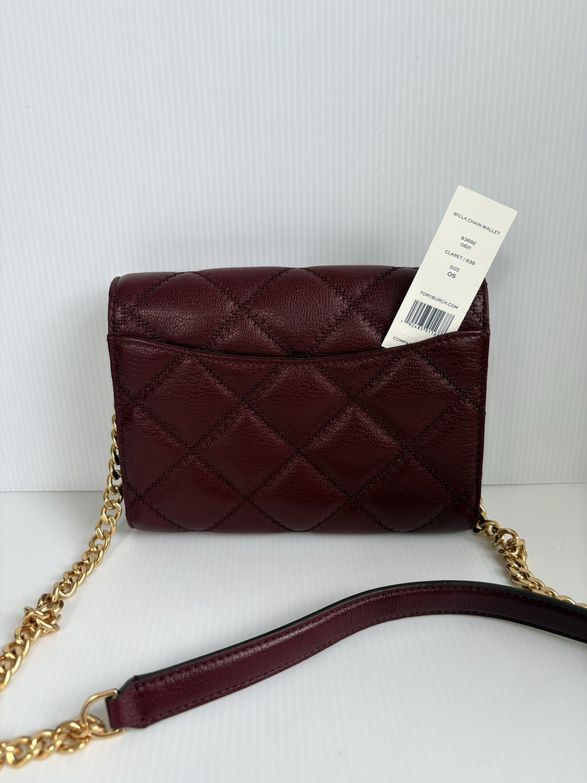 Tory Burch Willa Quilted Leather Chain Wallet Clutch Crossbody Purse Bag 87867