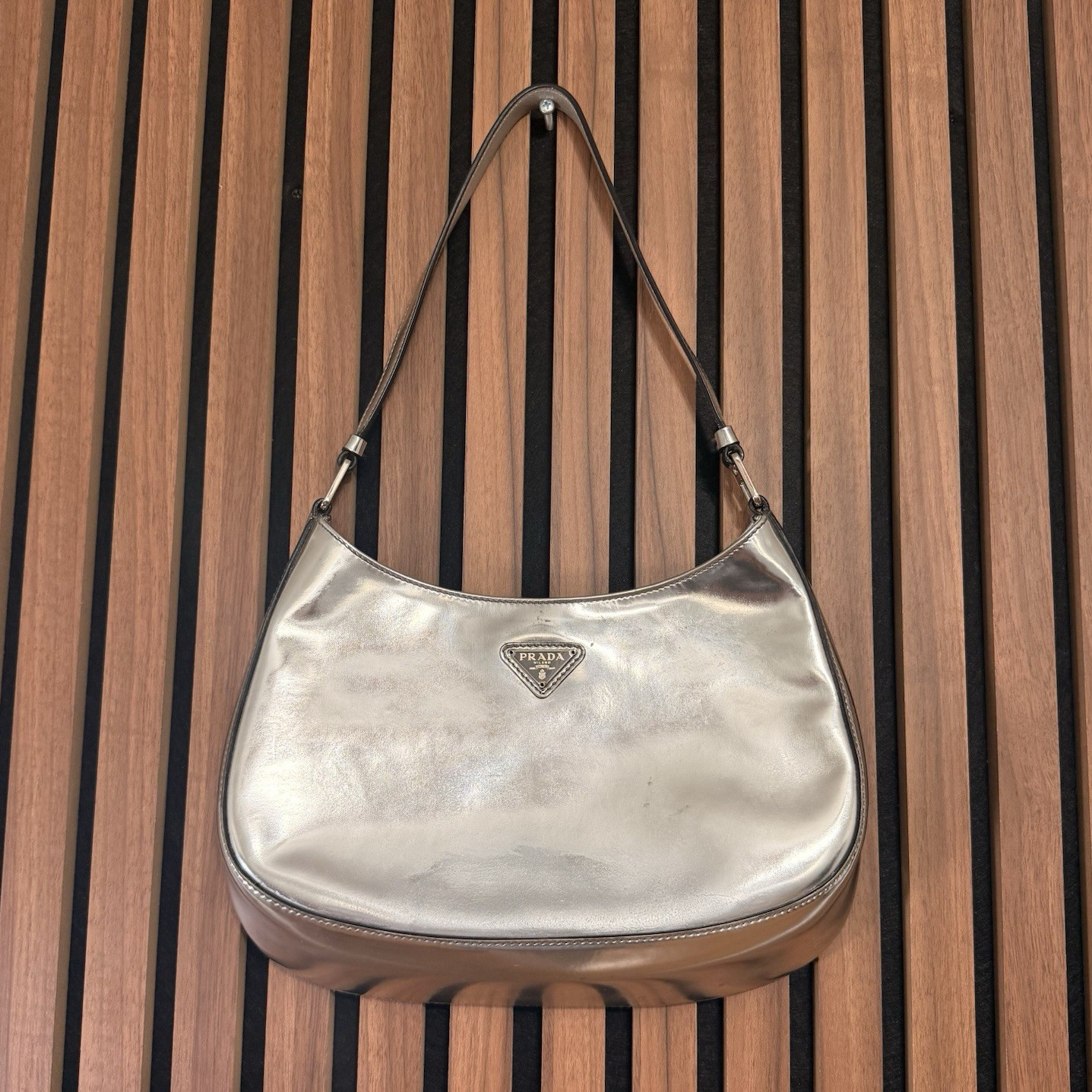 Pre-loved PRADA Silver Metallic Cleo Shoulder Bag w/ Dust Bag