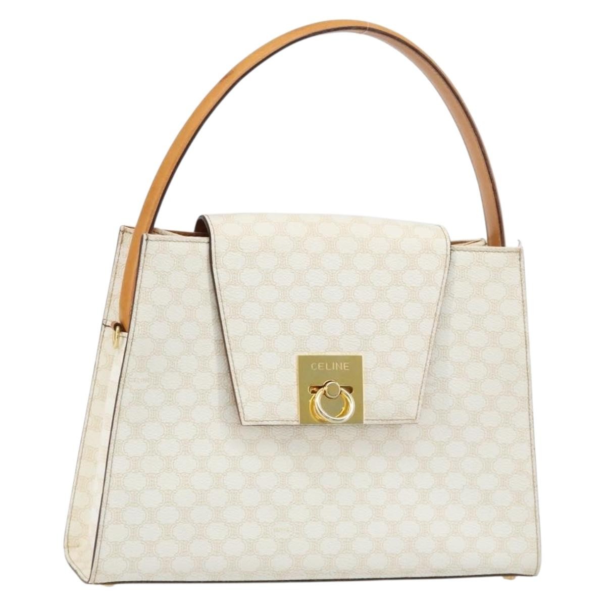 CELINE Macadam Canvas Hand Bag PVC Leather White Gold Auth 181760