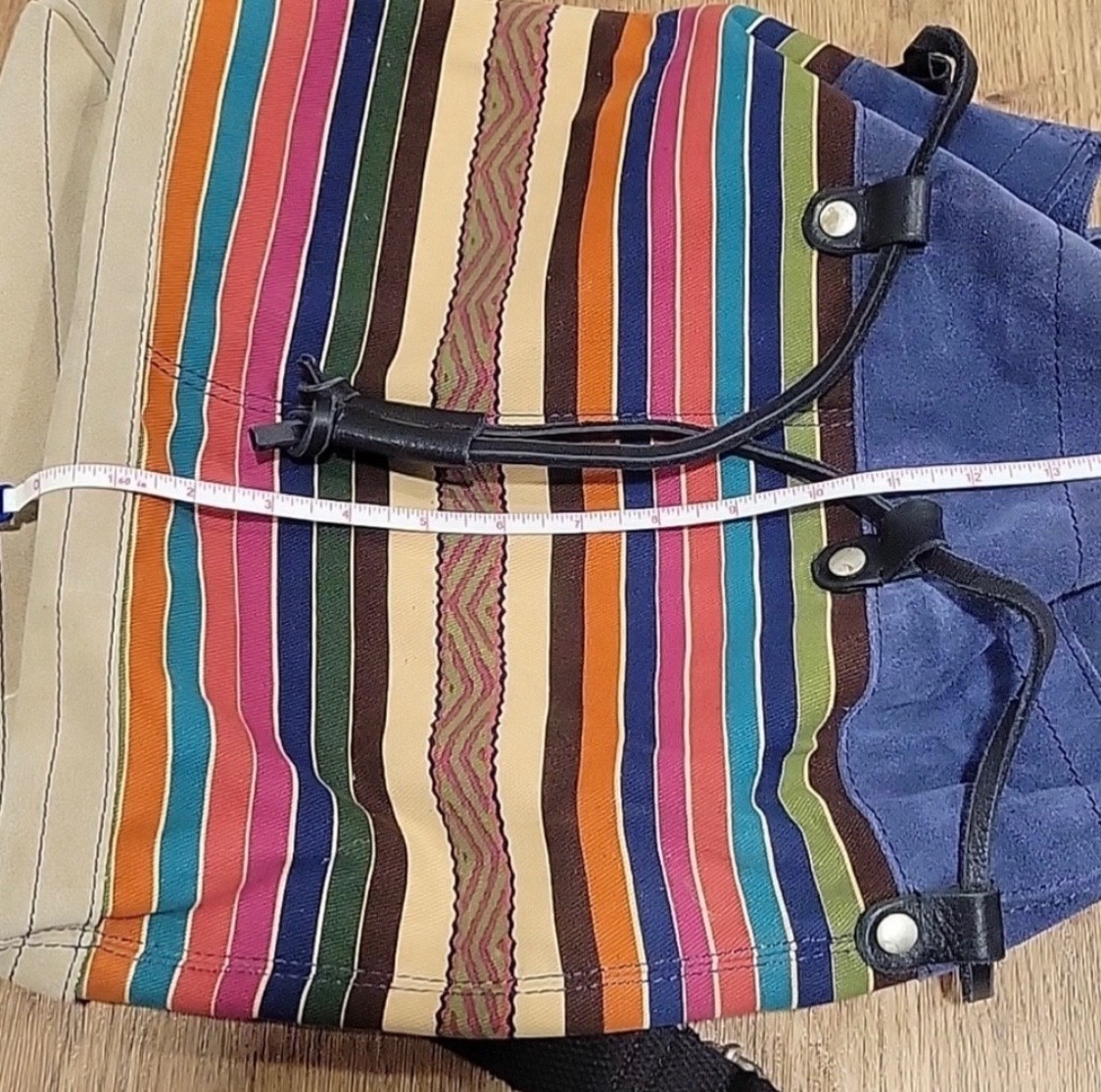 Lucky brand suede, material backpack colorful leather drawstring bag