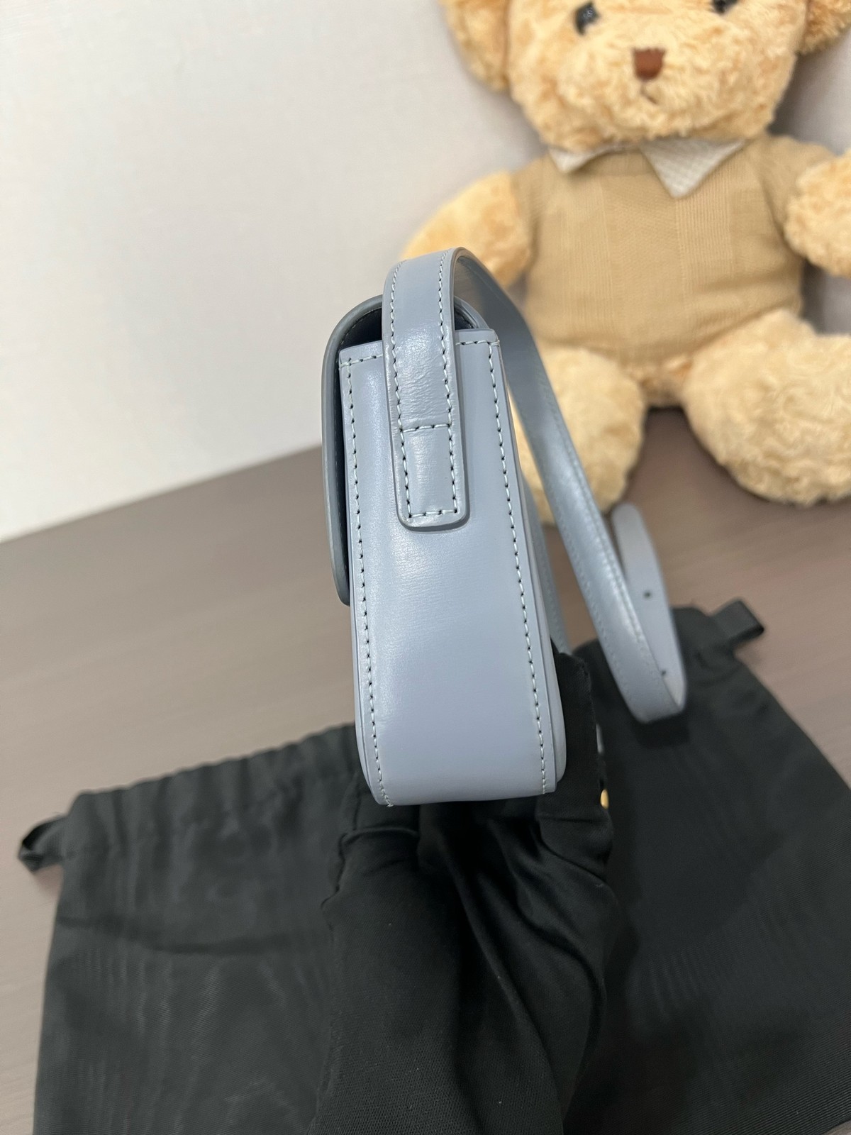 Celine Triomphe Normal Light Blue Calfskin Underarm Shoulder Bag Duty Paid