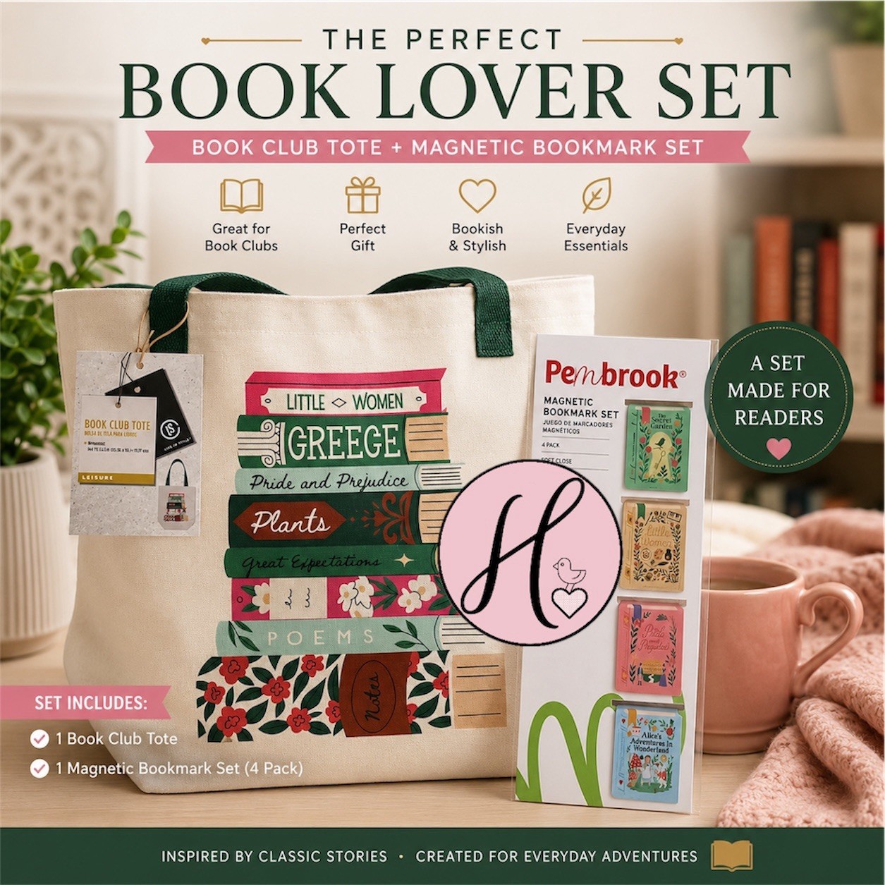 Live In Style Book Club Tote & Magnetic Bookmark Set