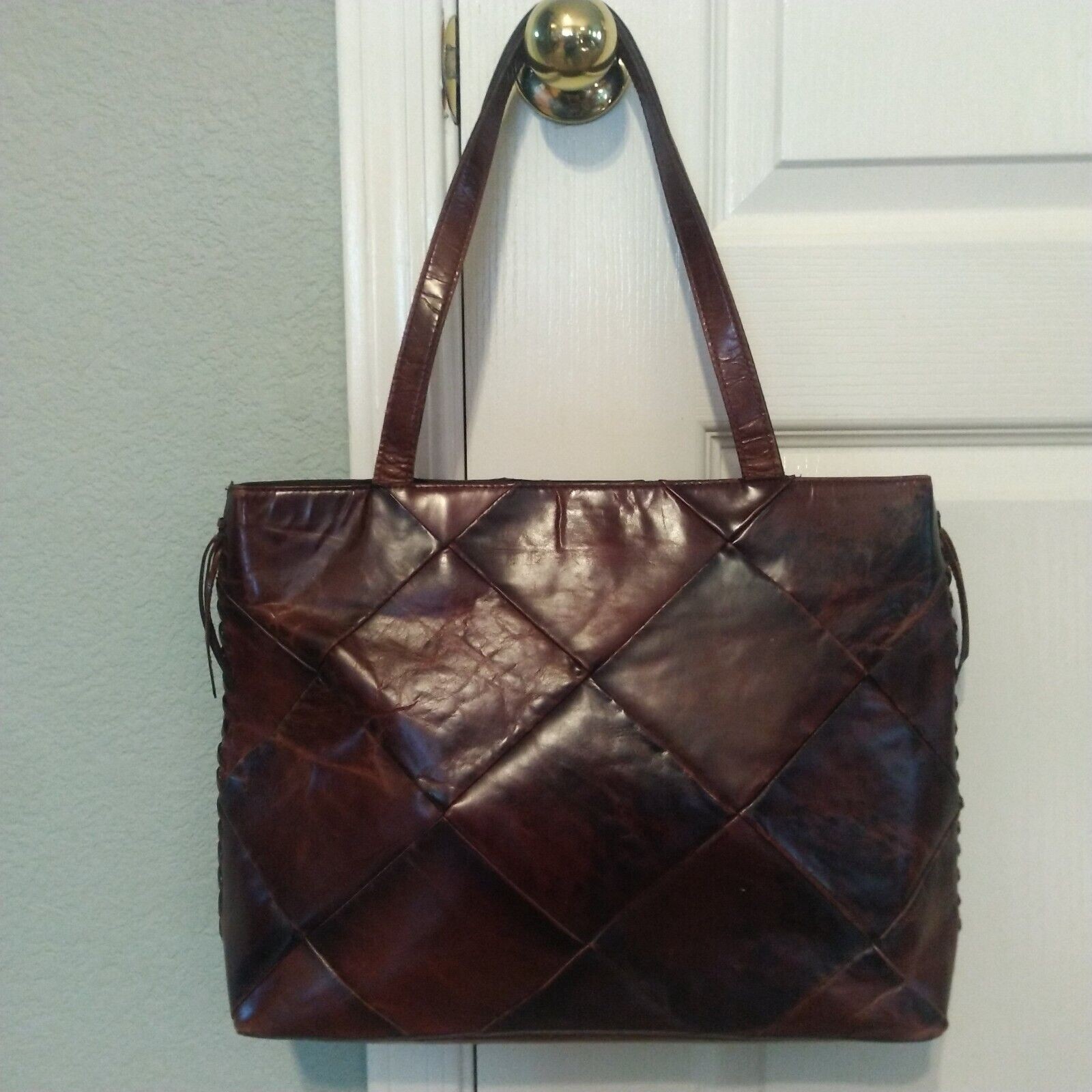 Rolf’s Quilted Brown Genuine Leather Handbag Purse Shoulder Bag Tote Bag