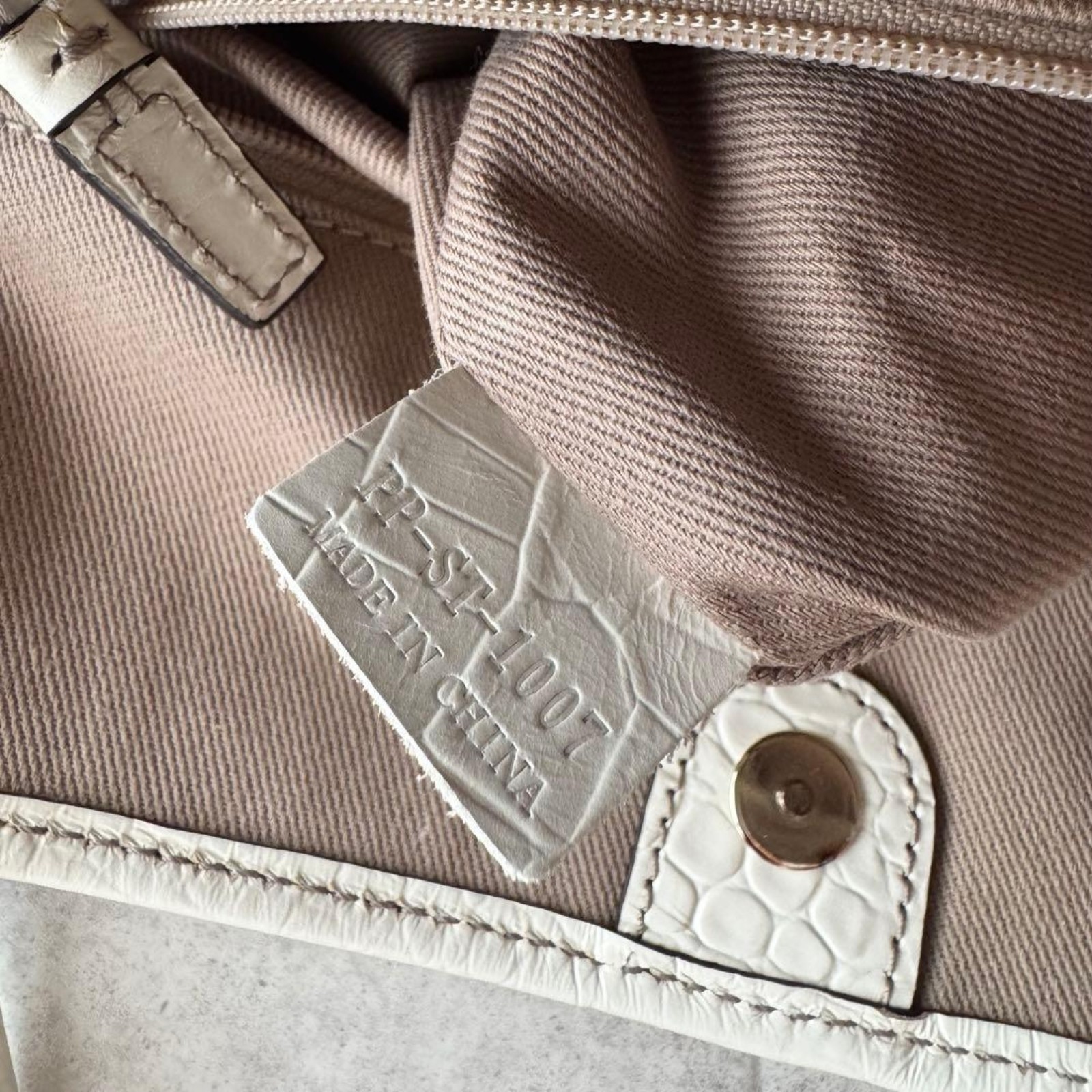 CELINE Bittersweet Tote Bag Macadam Canvas Croc Embossed Leather Ivory Beige