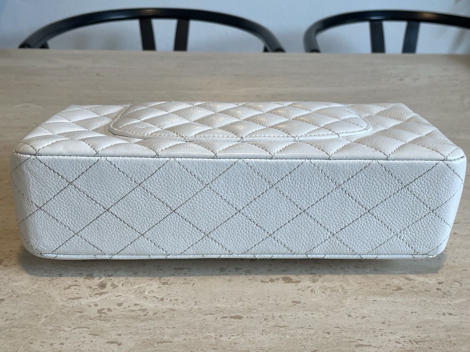 Chanel Medium Classic Flap White Caviar Silver Hardware