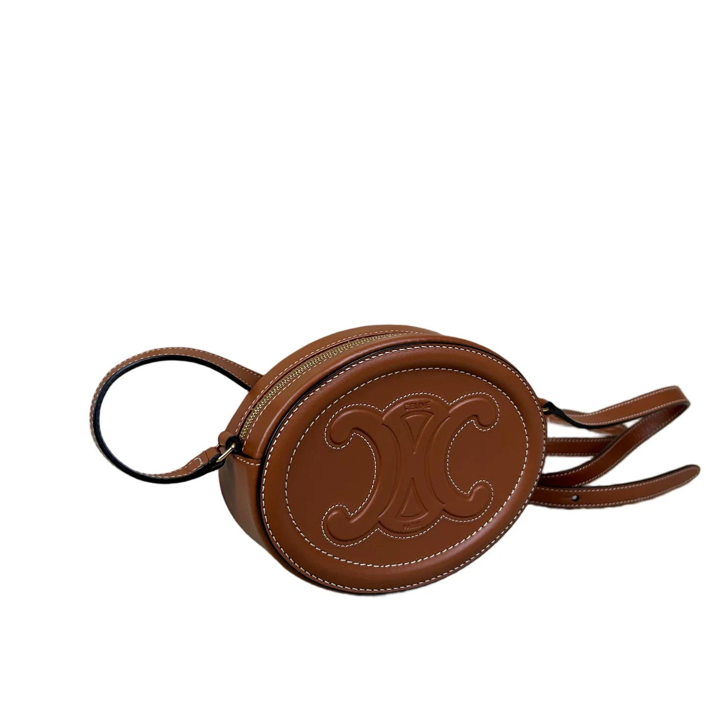 Celine Triomphe Triomphe Oval Crossbody Bag Tan Calfskin (dh071326a1r)