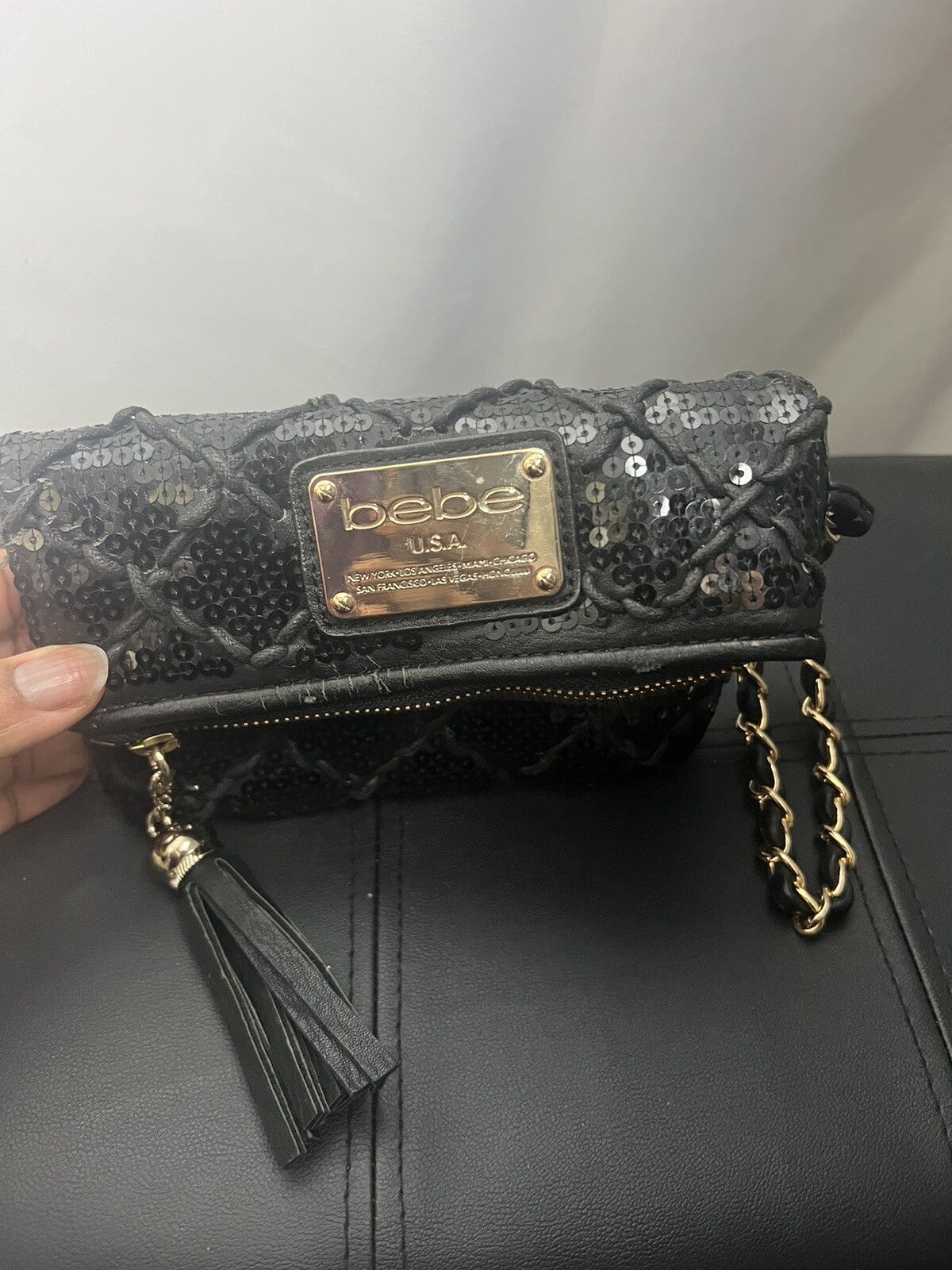 Vintage Black Sequins Bebe Clutch Handbag See Images For Any Issues