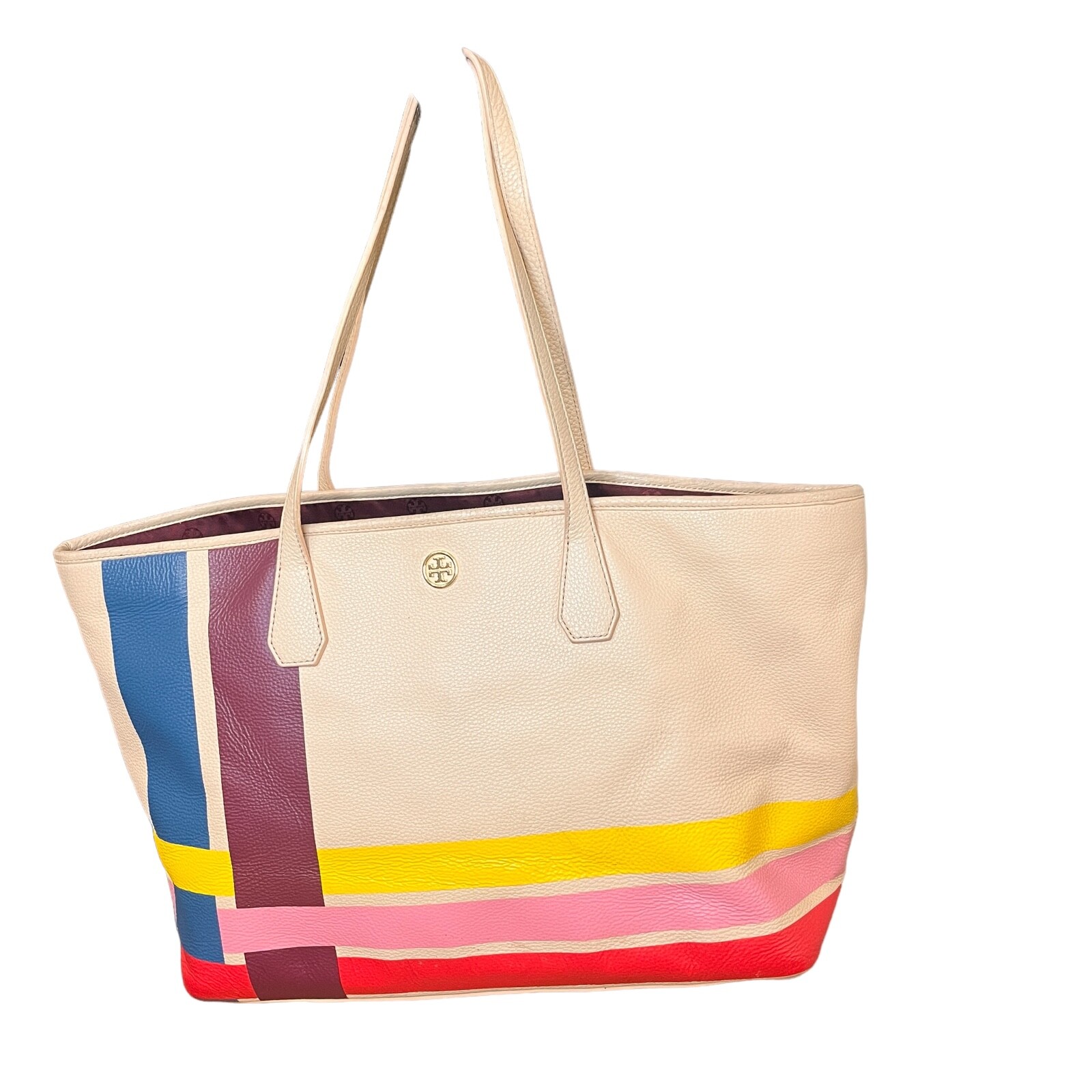 TORRY BURCH Perry Variegated-Stripe Tote Bag Multicolor Large Leather Bag