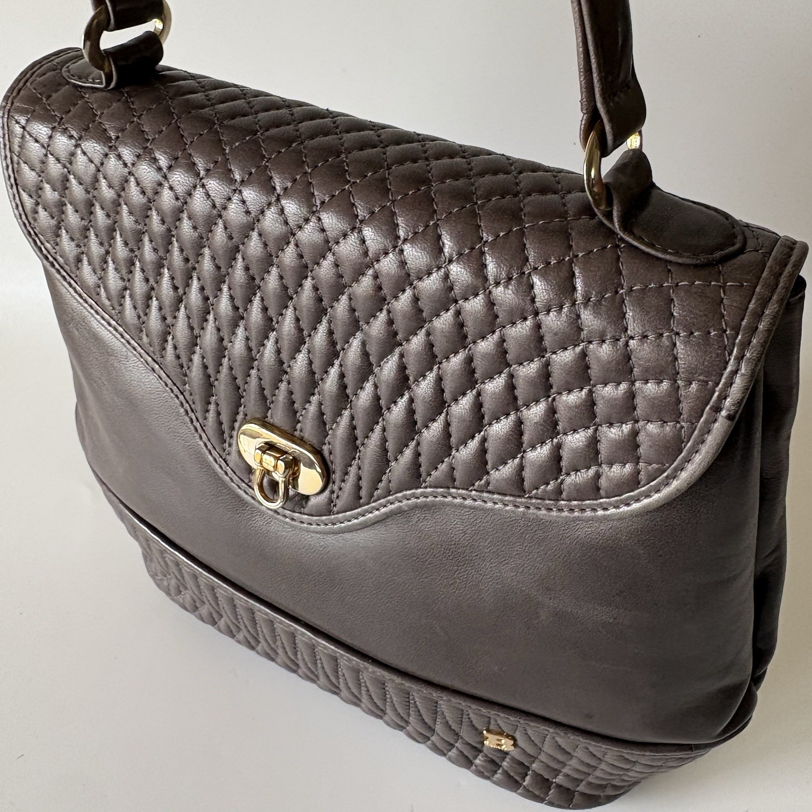 Authentic BALLY Hand bag Brown Quilting Leather From Japan 01265