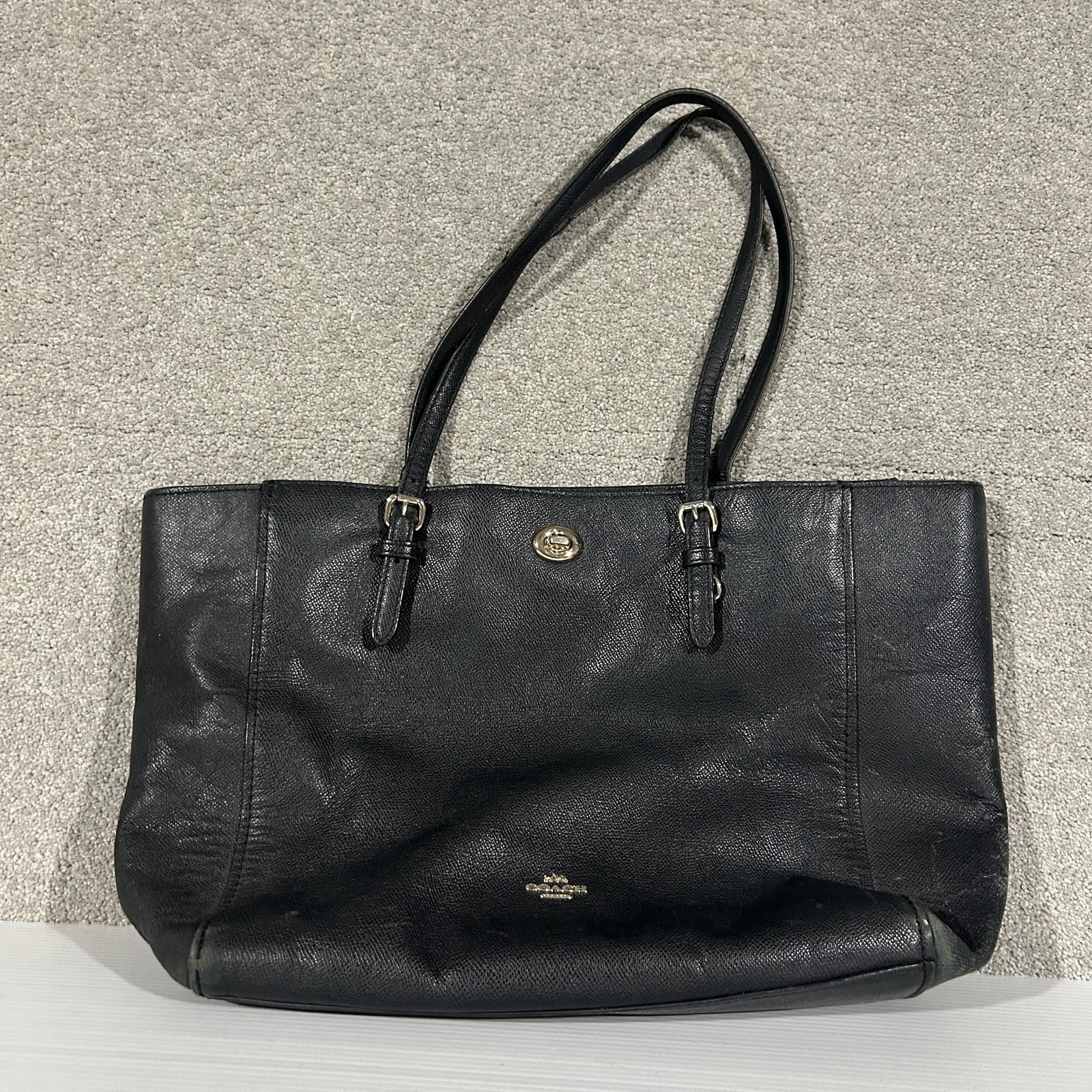 Coach Tote Bag Womens Large Black Leather Zip Top Shoulder Work Office Handbag