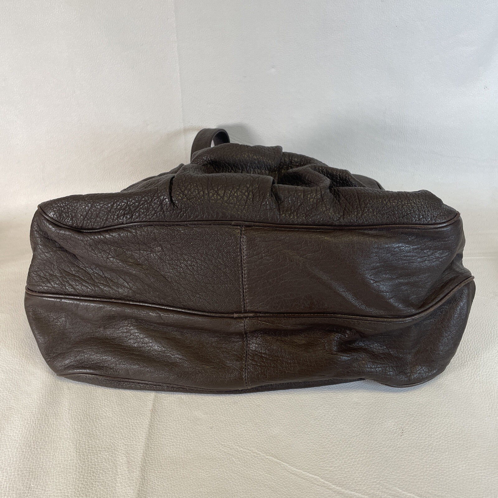 BULGA #4225 Dark Brown Pebble Leather Shoulder Bag With Pom Pom’s Purse