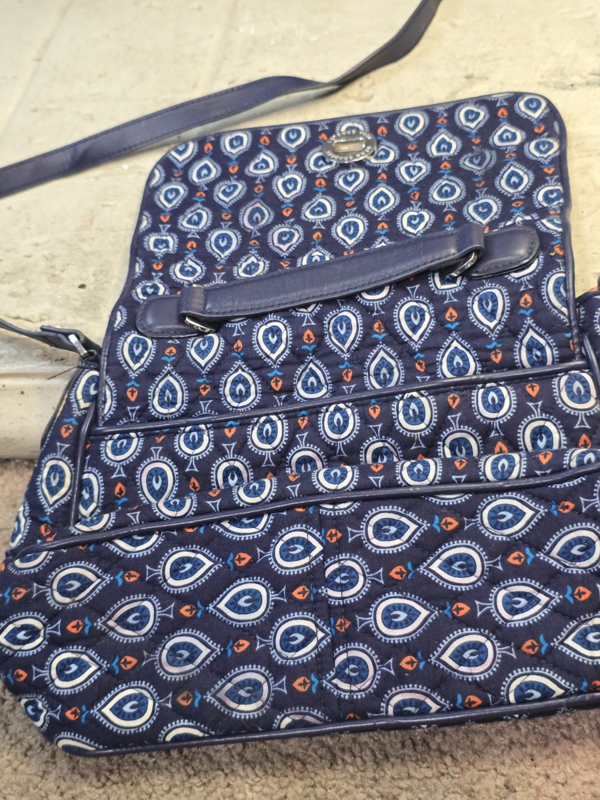 Vera Bradley Medium Trapeze Tote Shoulder Bag Marrakesh Motifs Navy Blue