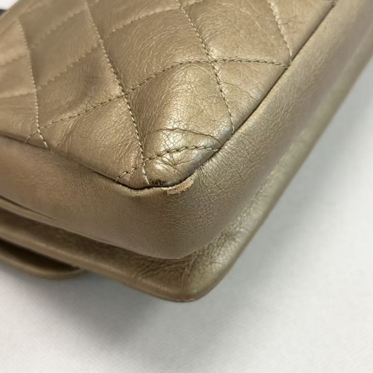 Chanel Jumbo Flap Shoulder Bag Bronze Metallic Lambskin Gold‑Tone Hardware Auth