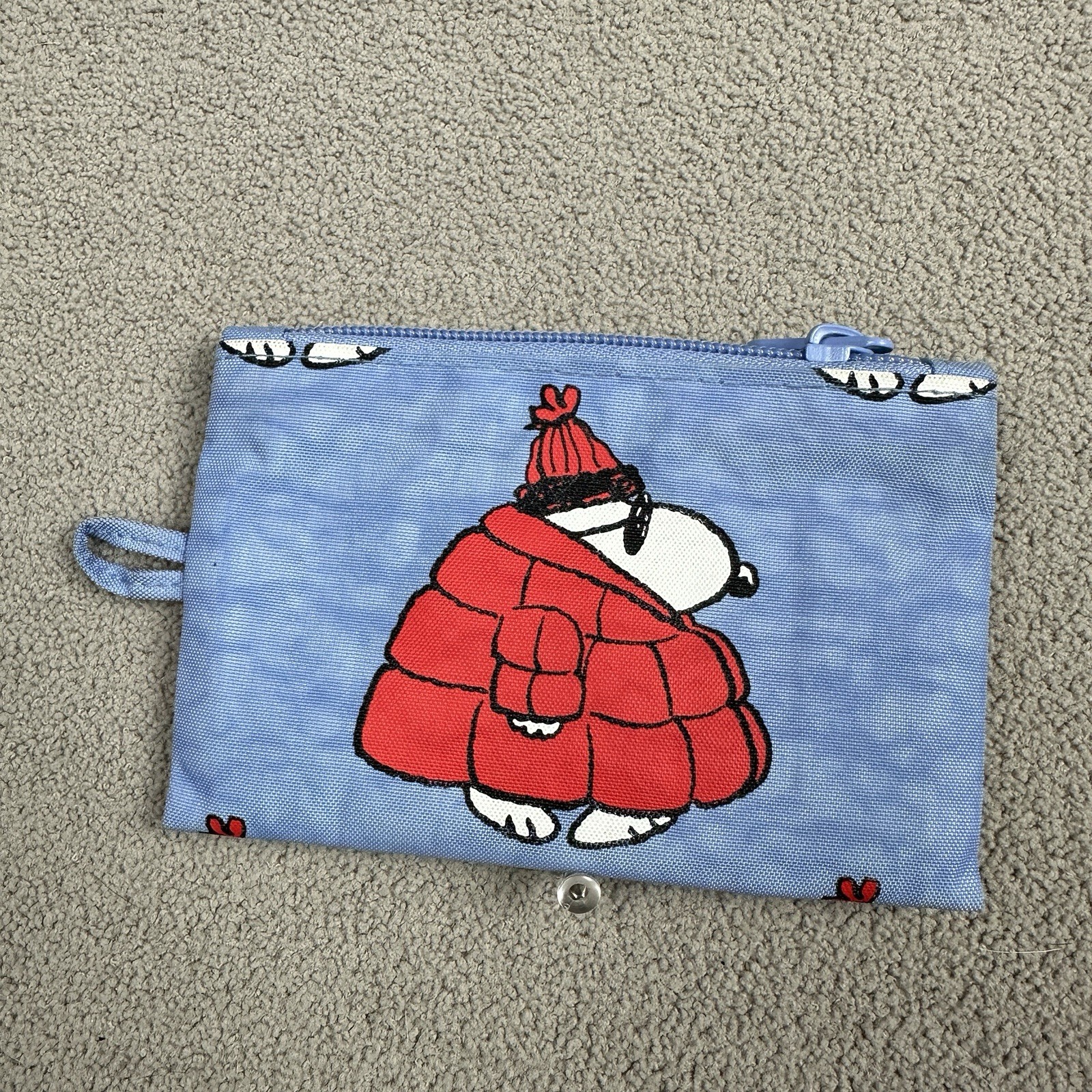 Baggu Go Mini Pouch Snoopy Eco Puffer Red Coat Periwinkle Blue 3×5” Winter Zip