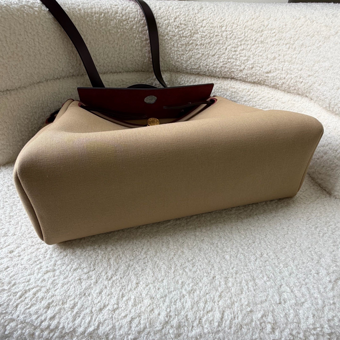 Hermes Herbag Normal Trench Beige Ebene Canvas Calf Leather Hand & Shoulder Bag