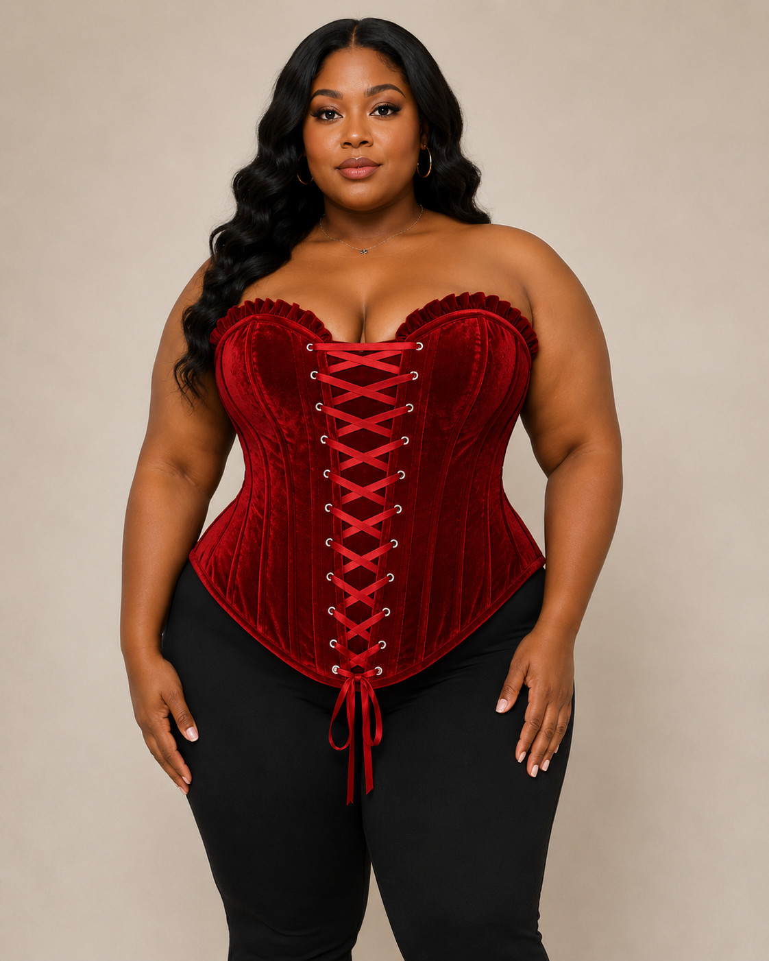 3XL Red Velvet Daisy Corset Steel Boned