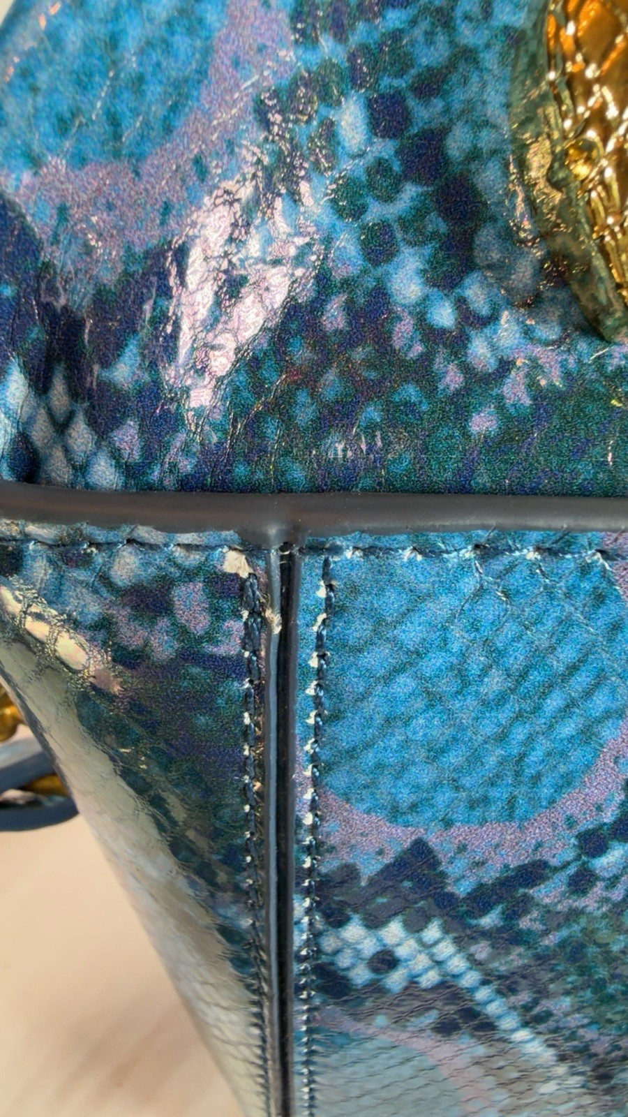 Sharif Blue Snake Print Small Satchel Top Handle with Detachable shoulder Strap
