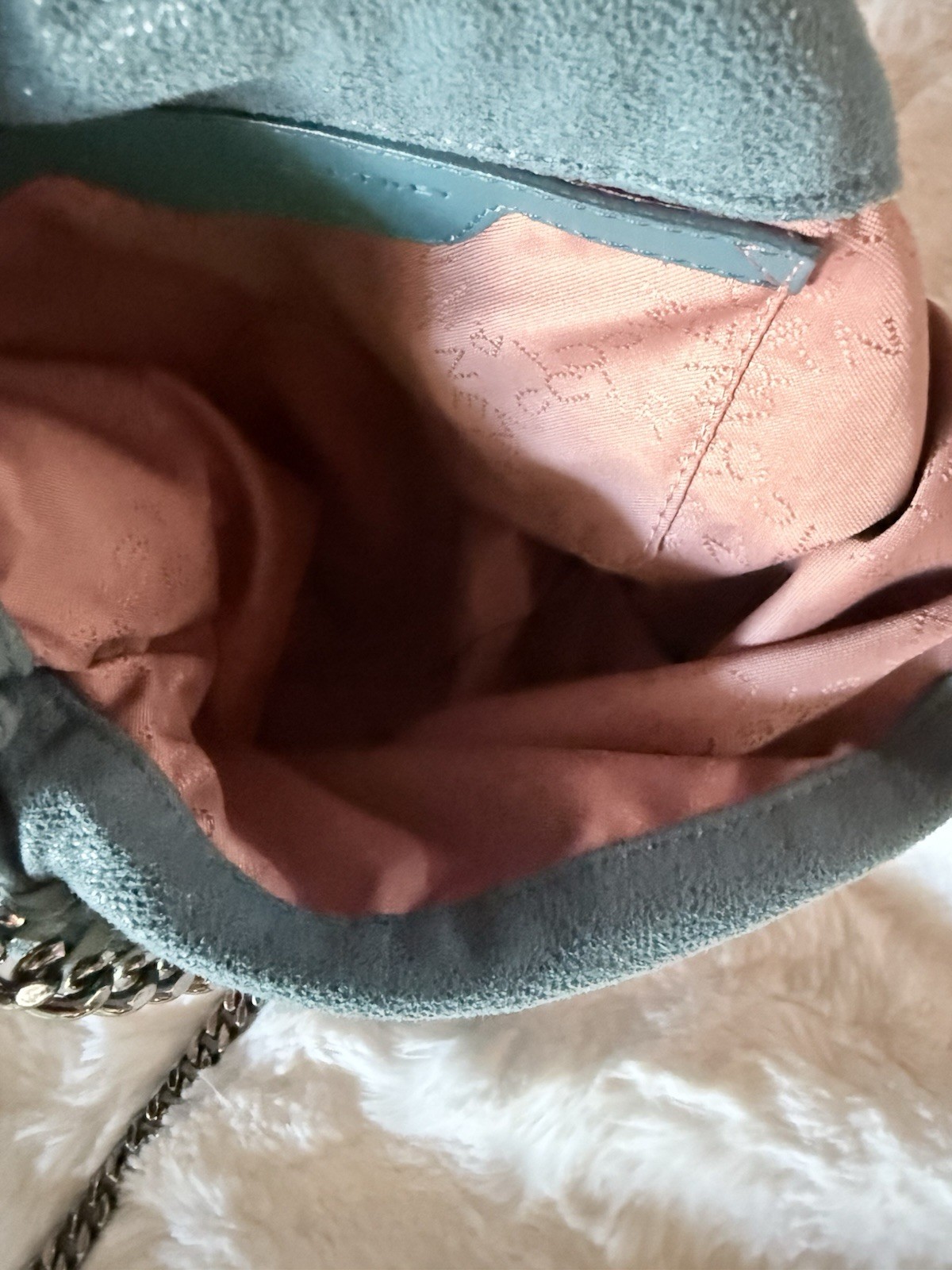 Stella McCartney Falabella Blue Small Shoulder Bag. Silver chain.