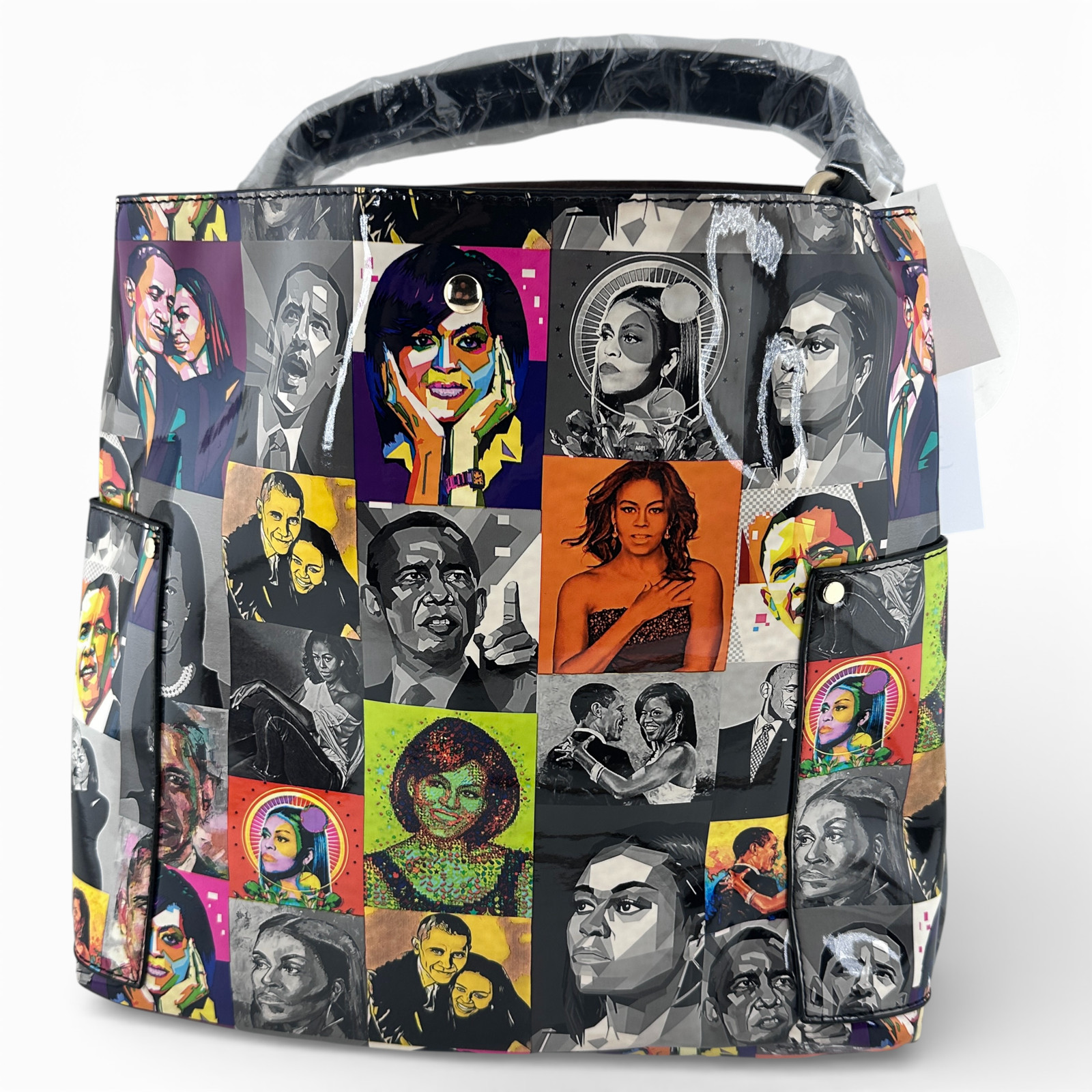 Tote Bag Womens Medium Multicolor Portrait Art 2 In 1 Pouch Crossbody Set