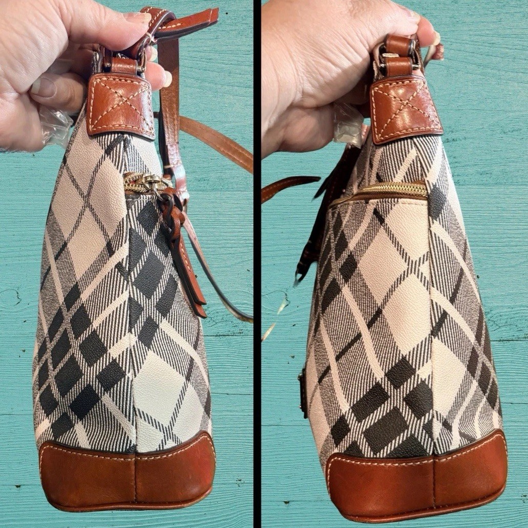 Dooney Bourke Set Bundle Gray White Harding Plaid Large Tote & Crossbody Bags