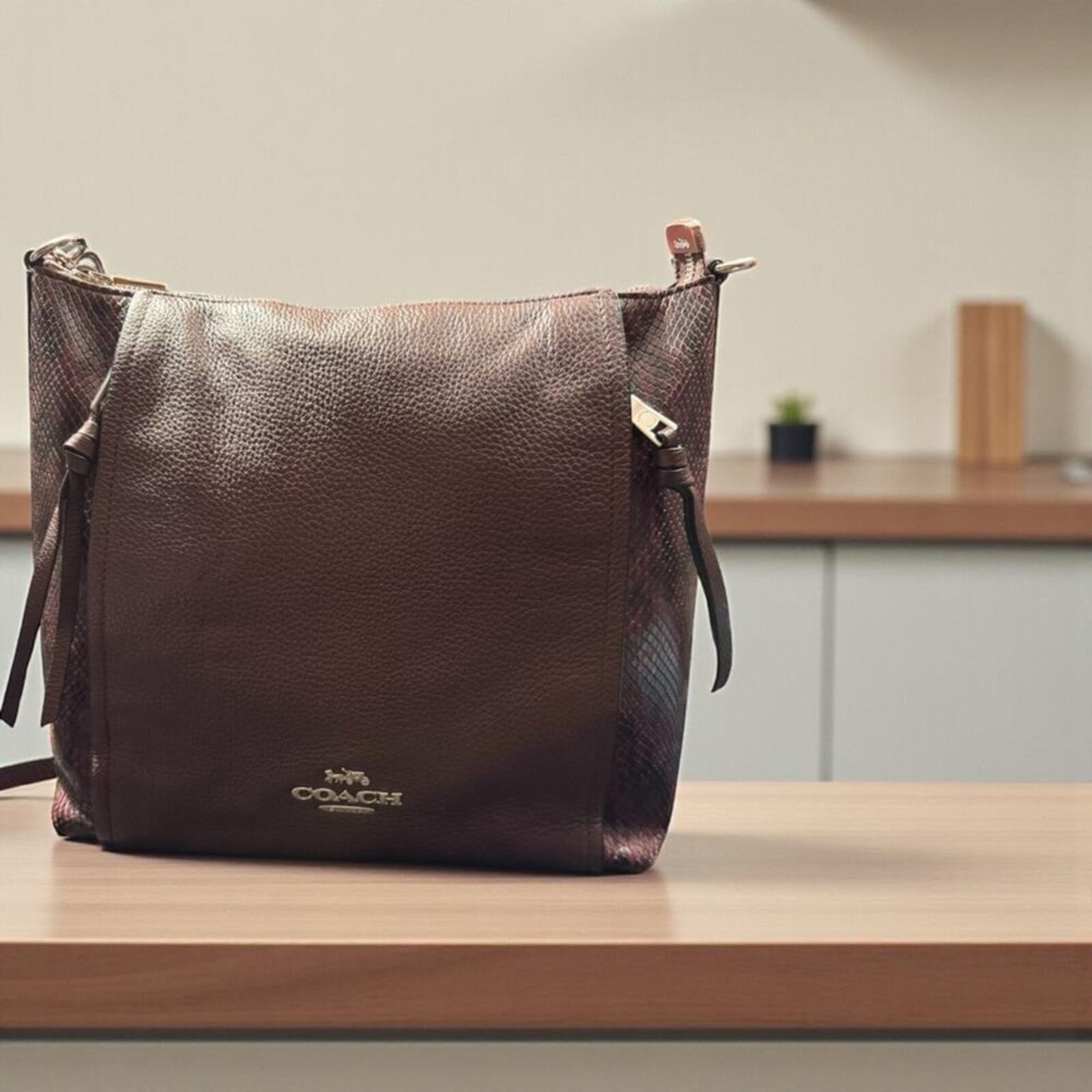 Coach Pebbled Leather & Snake Embossed Hobo Shoulder Bag