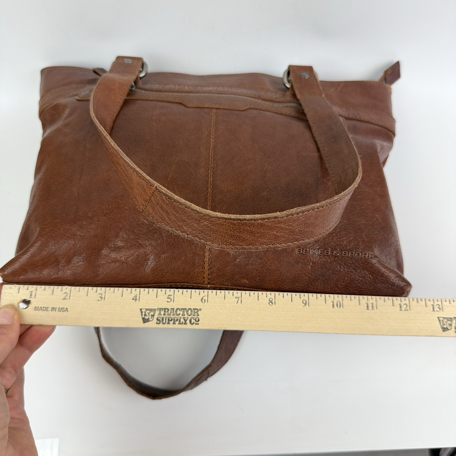 Spikes & Sparrow brown genuine leather laptop shoulder bag various pockets