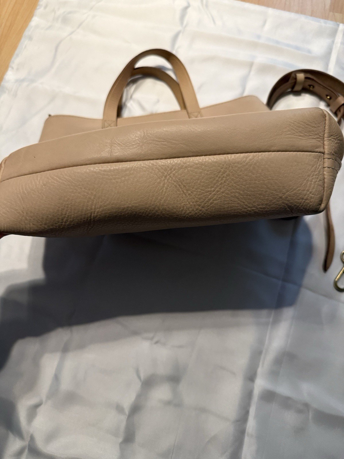 Beige Small Madewell Leather Tote with Detachable Crossbody Strap